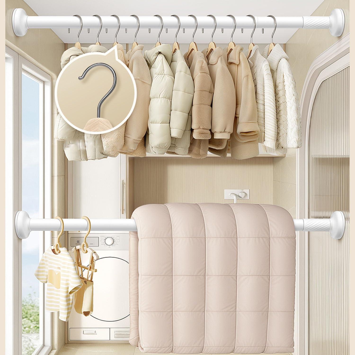 Liligic Shower Curtain Rod 28-192 inch Adjustable Tension Curtain Rod No Drilling Telescoping Rod, Diameter 1inch, for Bathroom Windows Closet Rods, No Rust(Cream,240-310cm(95-122in))