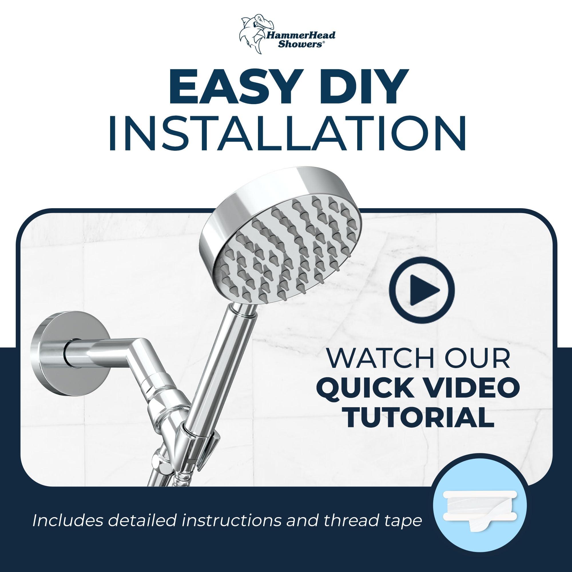 HammerHead Showers HammerHead Showers ALL METAL Handheld Shower Head with Hose and Brass Holder - CHROME - 2.5 GPM High Pressure Shower Heads with Adjustable Shower Wand Bracket - 6ft Flexible Extension