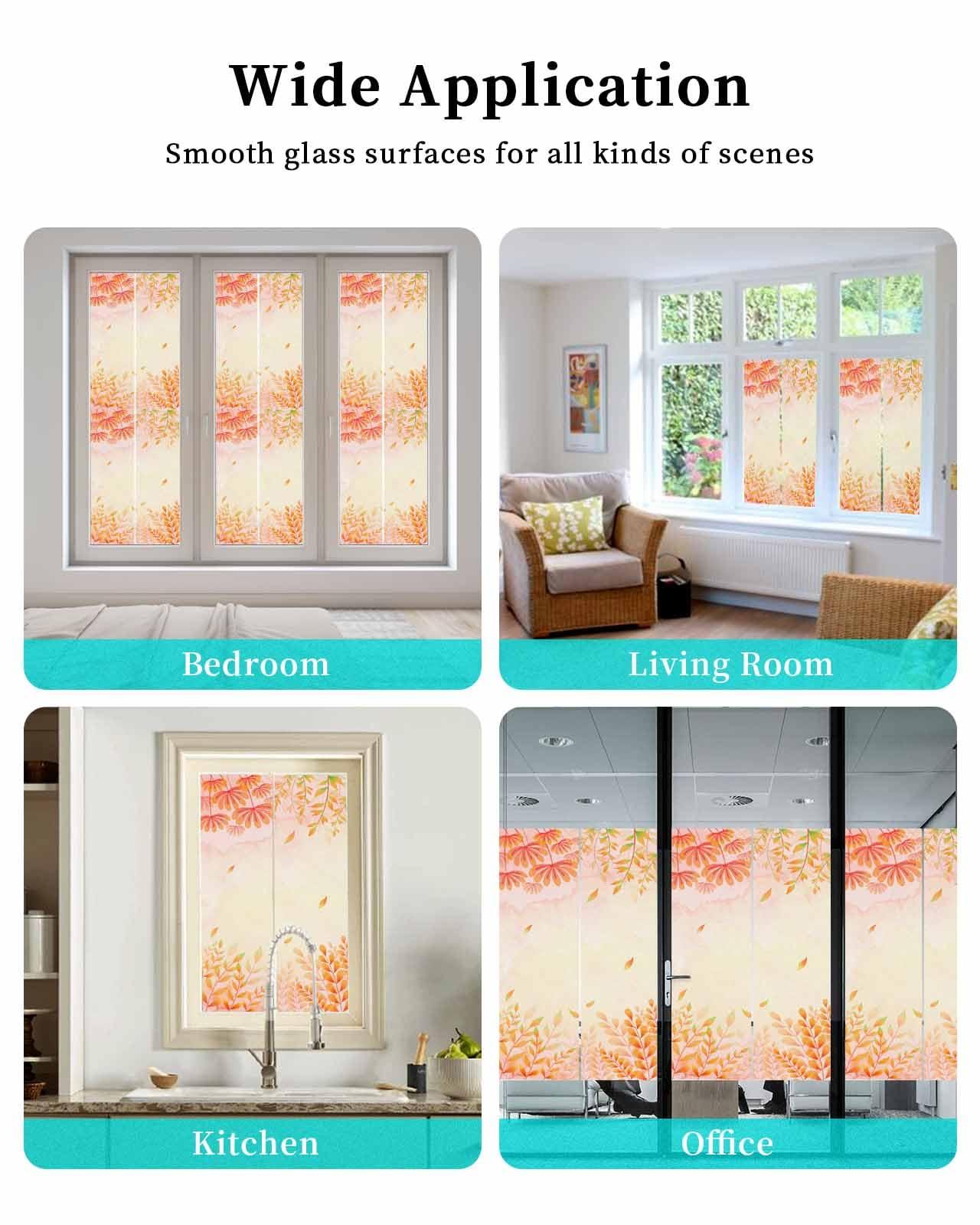 Homechoid Window Privacy Film, Orange Yellow Fall UV Sun Blocking Window Tint Film Heat Control One Way Blackout Window Film, Maple Leaf Botanical Thanksgiving Non Adhesive Static Cling Sticker 23.6x78.7 in