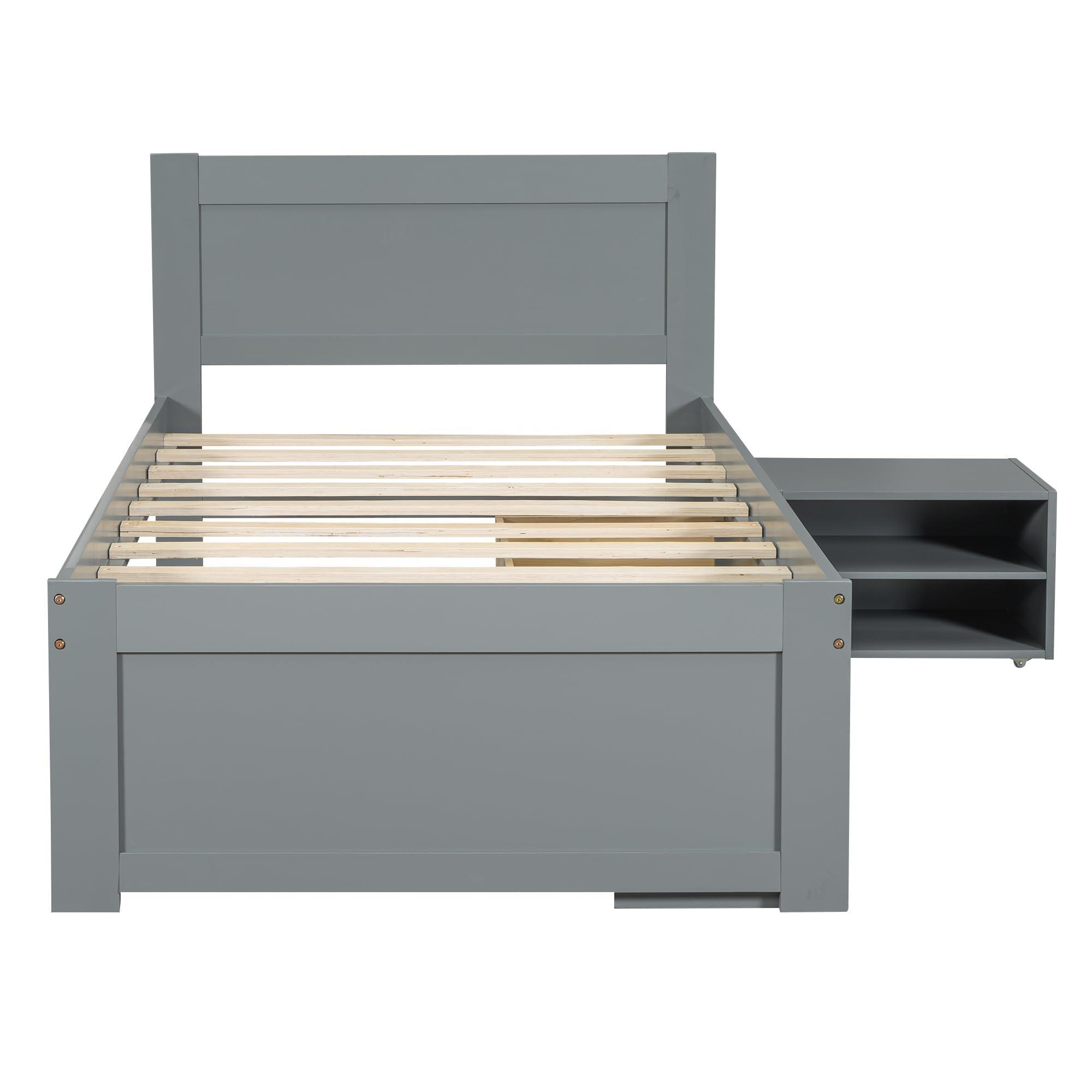 Harper & Bright Designs Harper & Bright Designs Twin Storage Bed Frame with Drawers,Wooden Twin Platform Bed with Storage & Headboard, Twin Size Bed with Drawer and Two Shelves, No Box Spring Needed, Gray
