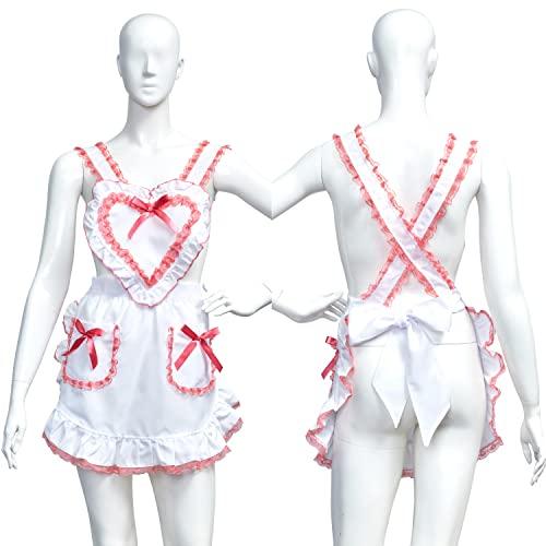 Clearstone Heart White × pink ruffle apron