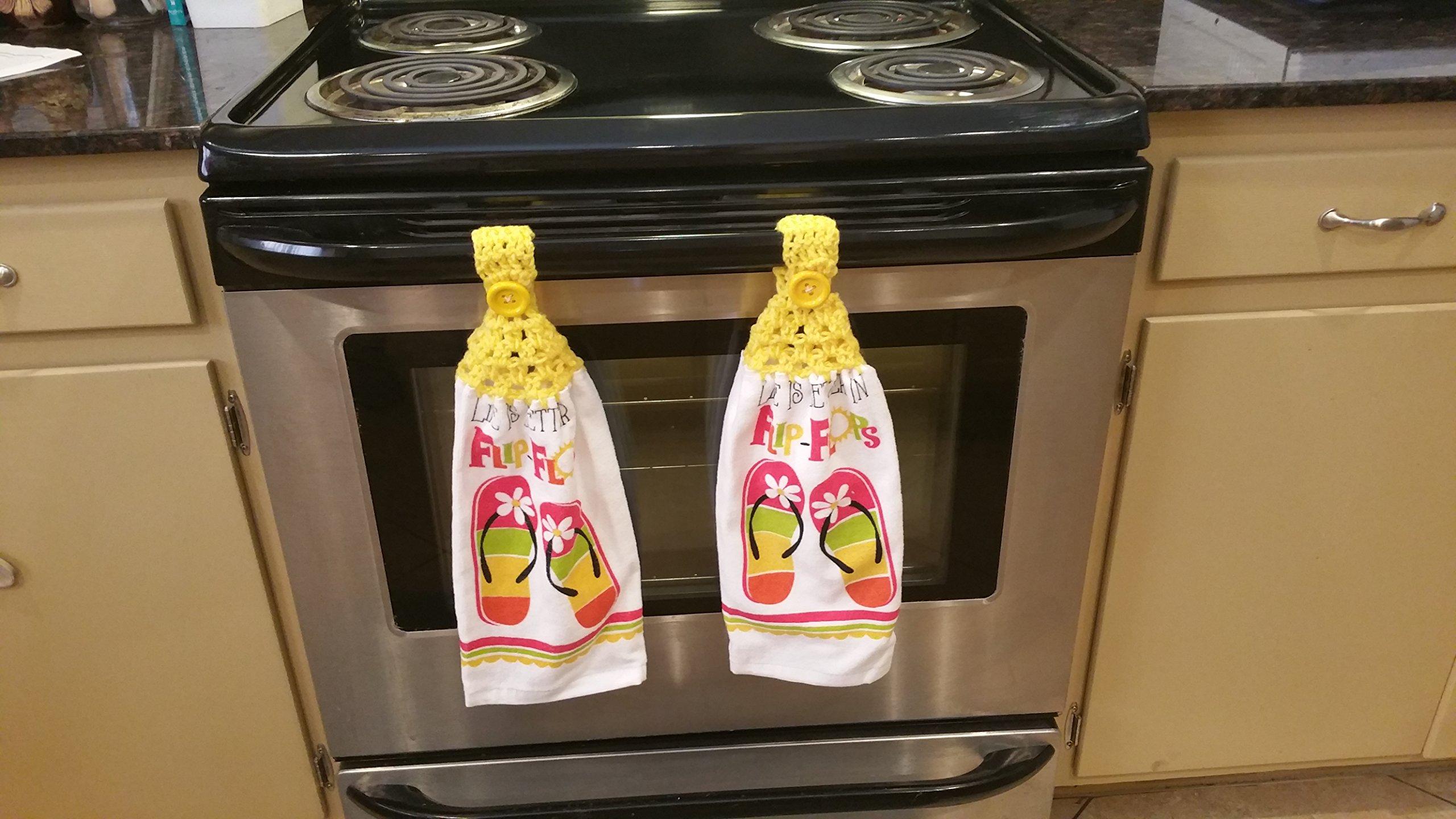 Designs from the Heart Handcrafted Blue Crochet Topped 4th of July Fireworks Kitchen Towel