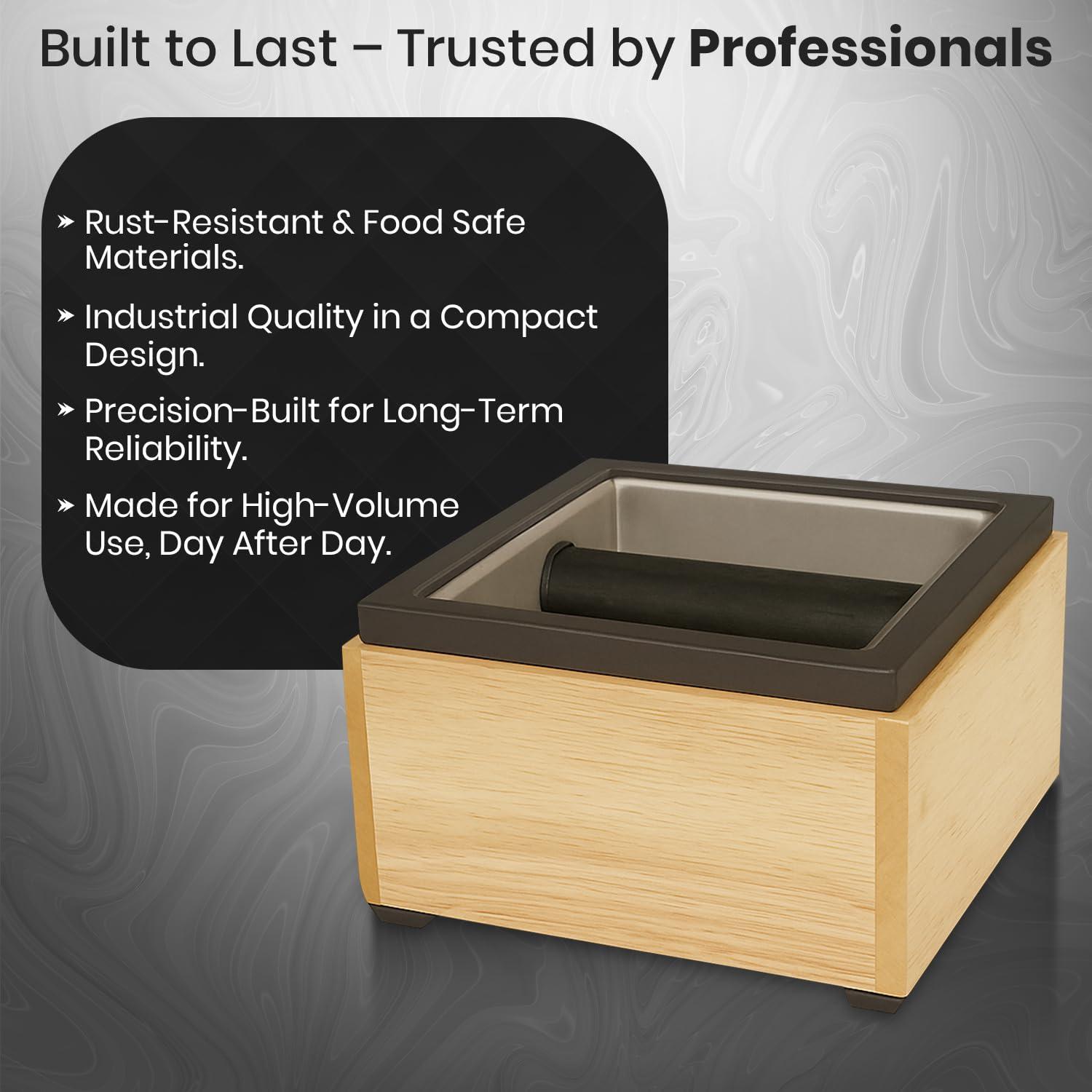 Rattleware Rattleware Stainless Maple Holder Knock Box - Perfect for Home, Cafe, Restaurant, Hotel, Office, or Commercial Establishment - Heavy Duty Knock Box Trusted By Baristas Worldwide (6 x 5.5 x 4)