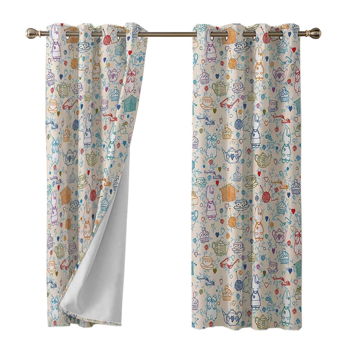 EIXXIE Multicolor Curtain for Bedroom 2 Panel 63 Inch Long Tea Party Blackout Curtain Panels Room Darkening W55 x H63