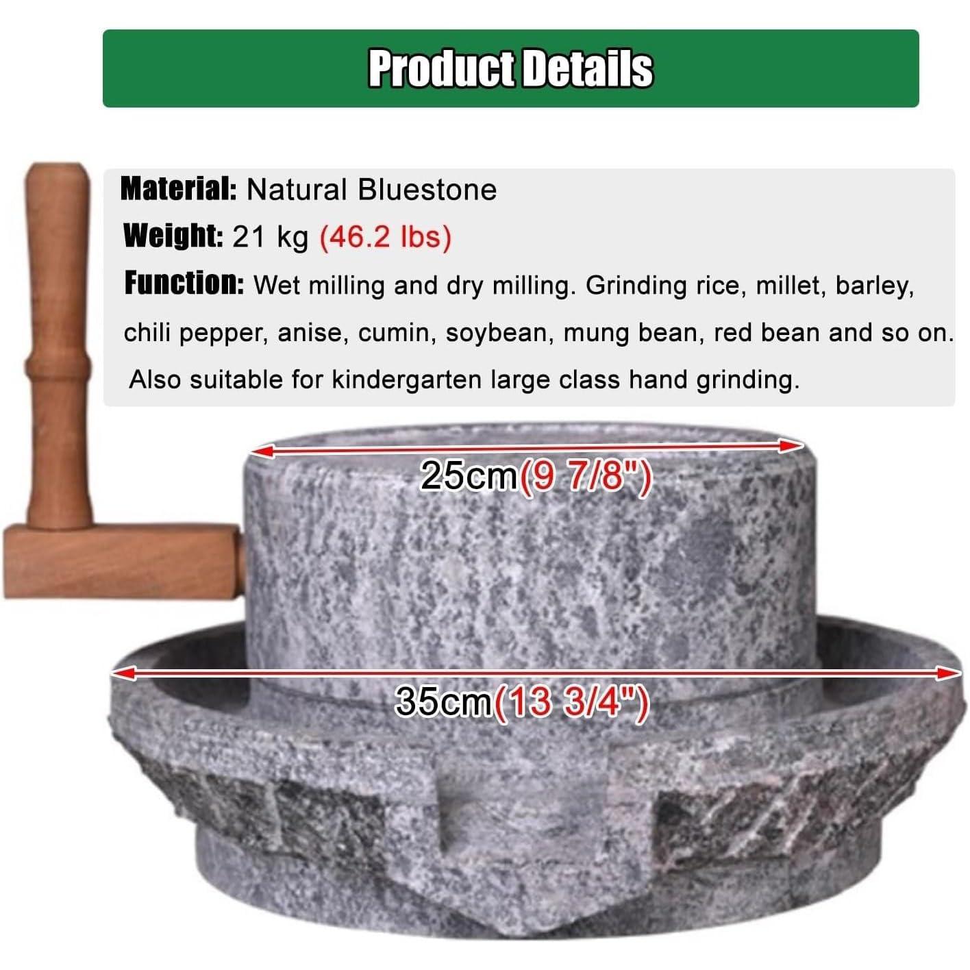 XQZMZSCP Hand Stone Mill, Blue Stone Mill/Pulverizer, Dry/Wet Mill, Nutmeg Grinder, Hand Crank, Classic Grain Grinder