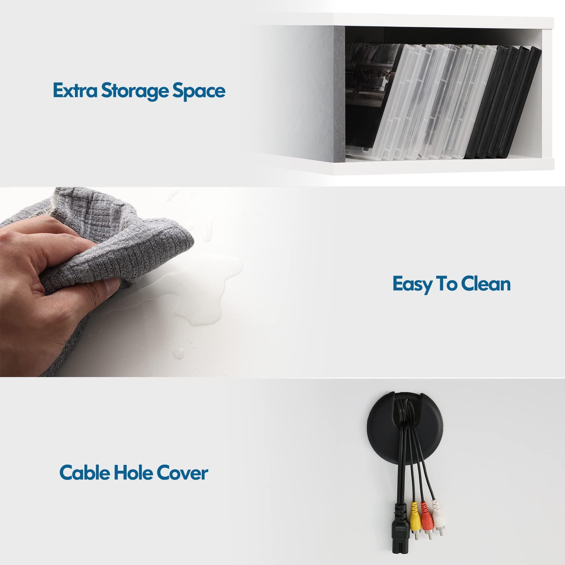 WAMPAT WAMPAT Floating 70 inch TV Stand with Yellow/Blue LED Lights, Entertainment Center Media Console, Wall Mounted Shelf Media Console Cabinet with Storage for 65/70/75 Inch TVs, White&Grey