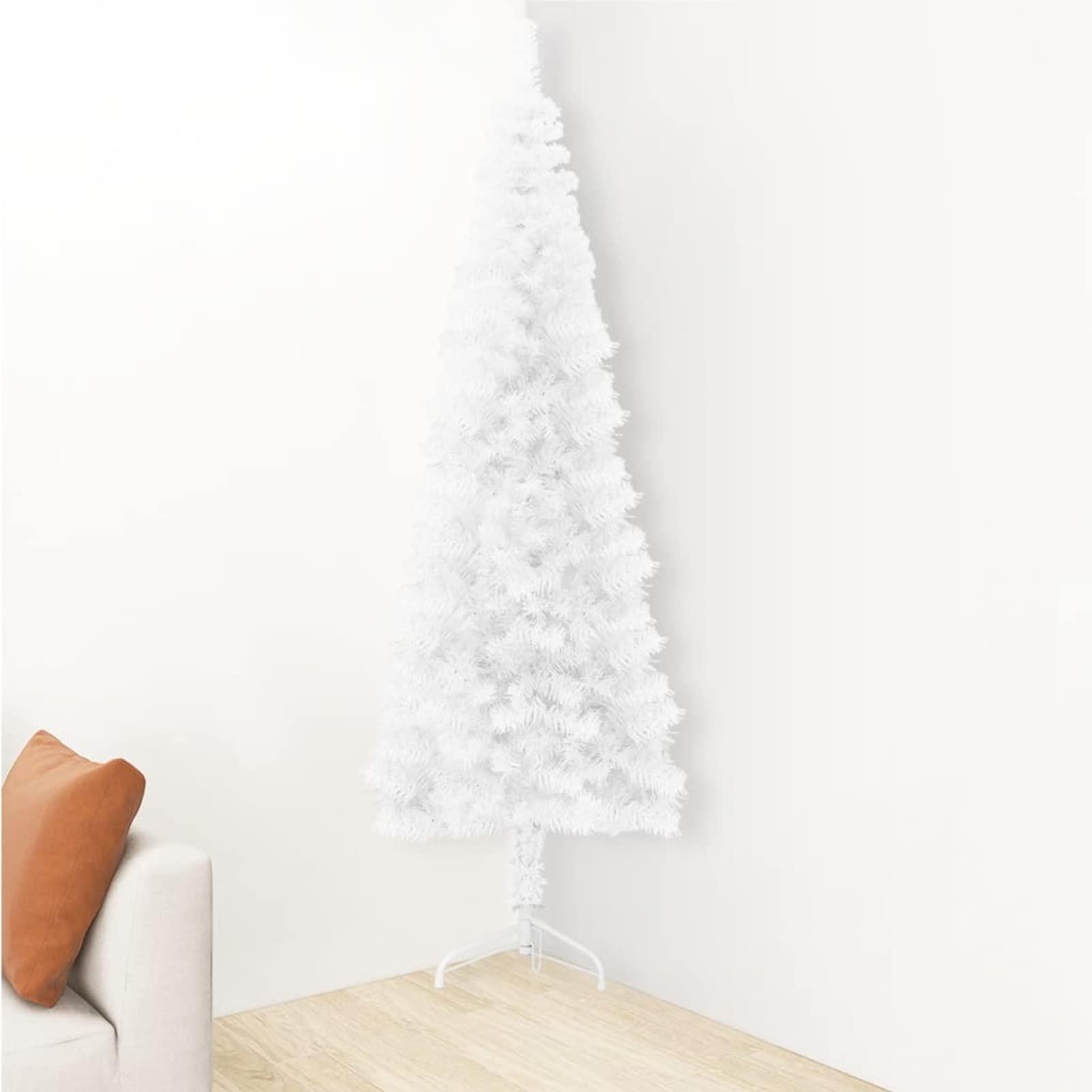 ZEYUAN ZEYUAN Slim Artificial Half Christmas Tree with Stand Christmas Artificial Tree Christmas Tree Stand White 7 ft