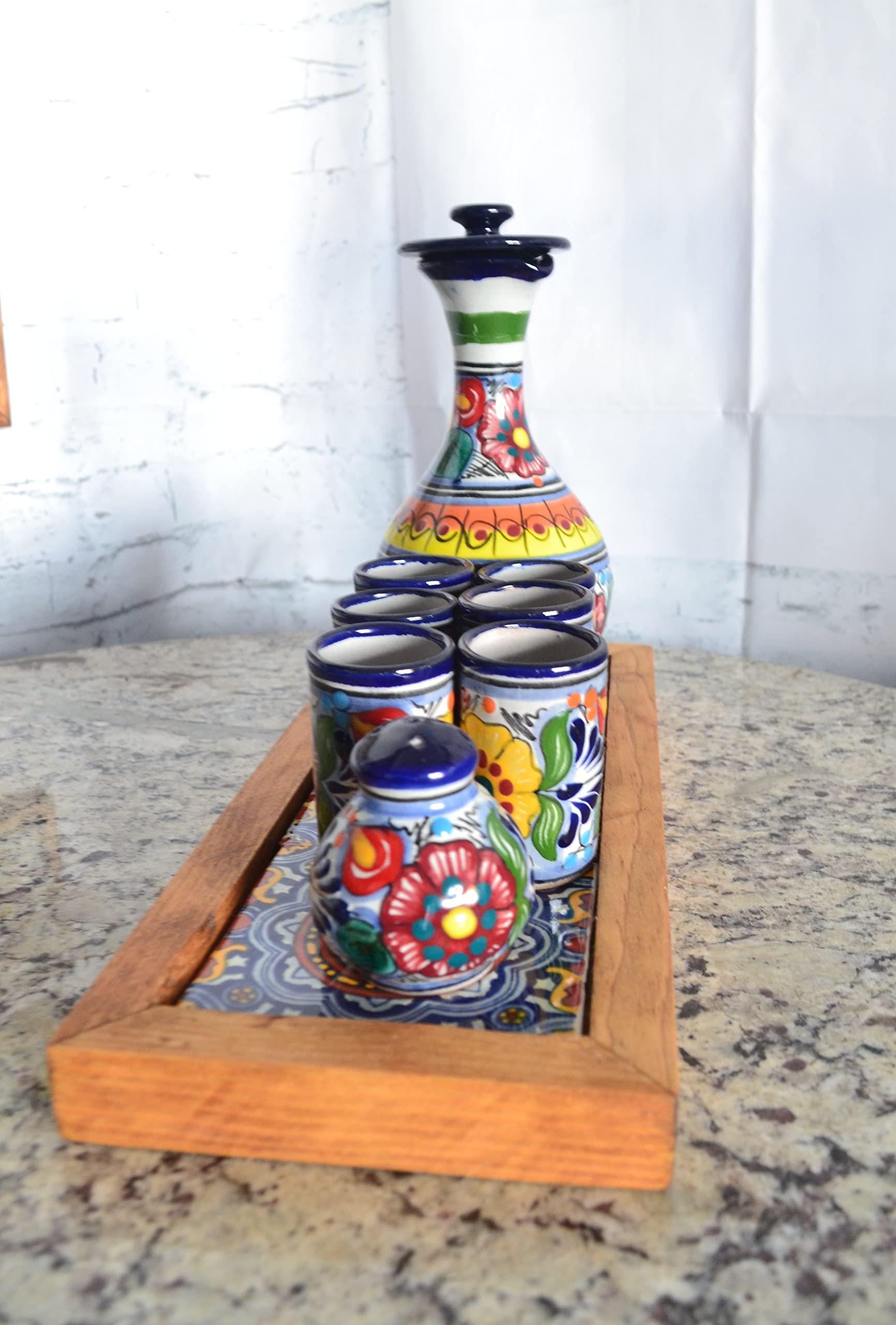 Generic Talavera tequila set, Talavera tequila set with ottoman tray, tequila gift, talavera vases CM494