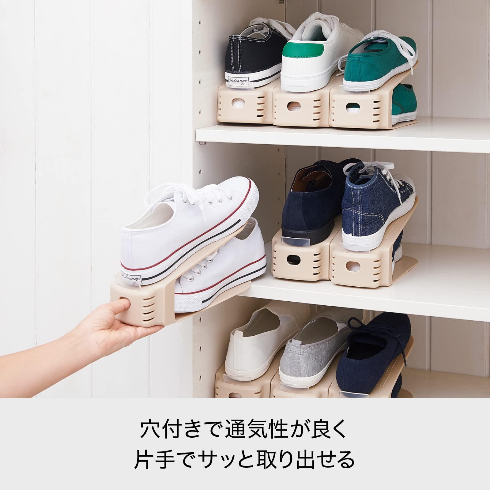 (Like-it) Like-it SHW-01 Shoe Storage, Shoe Holder, Wide, 2 Pieces, Width 3.9 x Depth 10.2 x Height 5.3 inches (10 x 26 x 13.5 cm), White, Made in Japan, Space Saving, 2X Storage Capacity