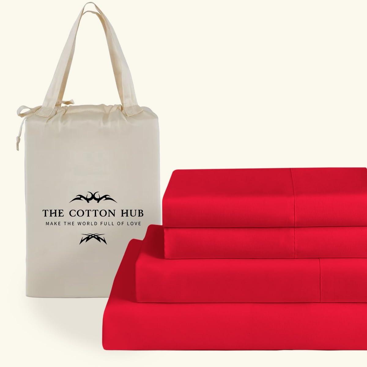 The Cotton Hub Queen Size 4-Piece Sheet Set 1000 Thread Count Luxury Certified 100% Pima Cotton Bed Sheets fits up to 7-9 inch Deep Pocket (Solid, Red)