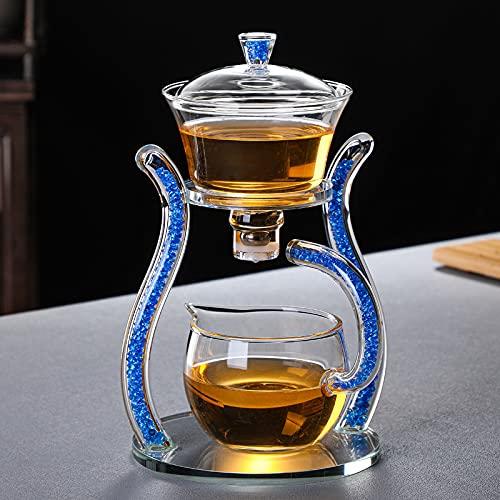RORA RORA Lazy Kungfu Glass Tea Set Semi Automatic Drip Rotating with Infuser Glass Teapot Set (6 cups)