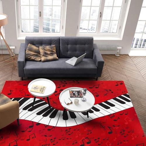 MLWC Red Music Lover Area Rug, Black White Piano Keys Decorative Rug, Easy Clean Carpet with Anti-Slip Backing for Bedroom Living Room Dining Room Office 3ftx5ft