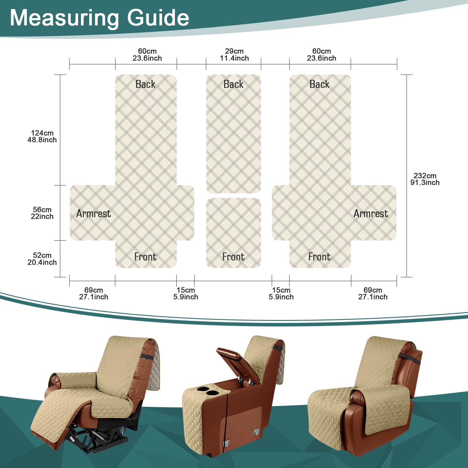 Ruaozz Ruaozz Waterproof Recliner Loveseat Cover with Console Non-Slip Couch Covers for Reclining Couches Pet Cover for Double Recliner Sofa Cover with Elastic Straps for Kid Dogs Pets (Sand, 2 Seater)