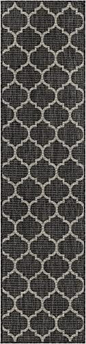 Unique Loom Unique Loom Outdoor Trellis Collection Area Rug - Trellis (Runner 2\' 0\" x 8\' 0\", Black/ Ivory)