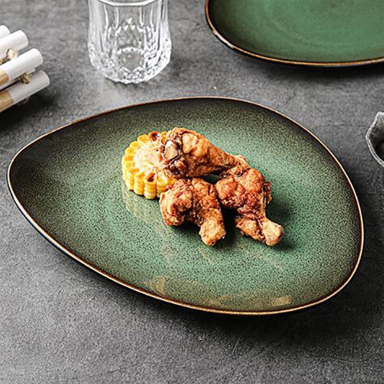 OVERALL OVERALL Kitchen Dinner Plates Sets Creative Ceramic Triangle Plate Pasta Plate Household Steak Fruit Plate Dessert Plate Hotel Restaurant Tableware Ceramic Flat Plates Set (Color : B)