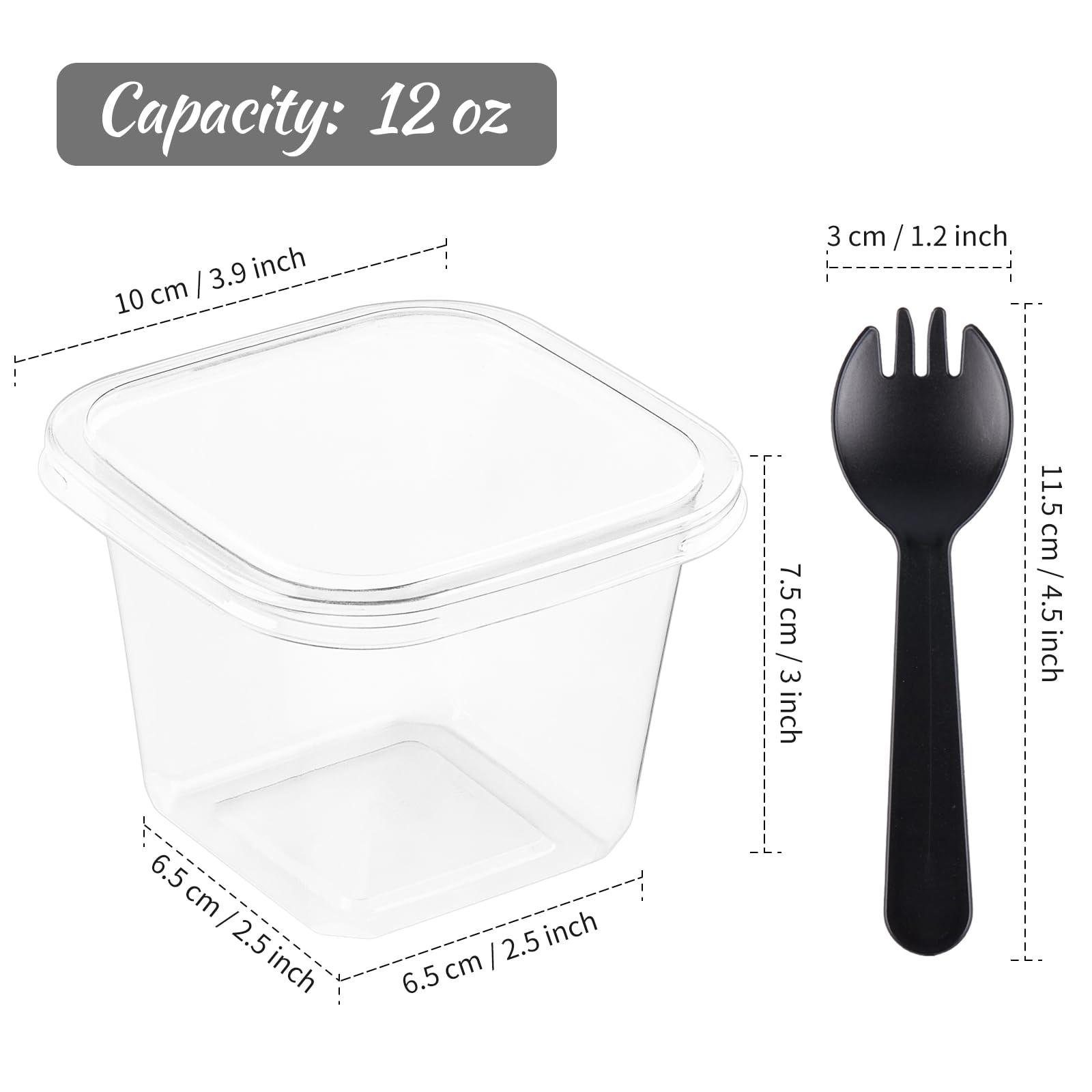 Kucoele Kucoele 50 Pack 12 oz Plastic Dessert Cups with Lids and Sporks, Clear Square Cake Cups Dessert Containers for Pudding Parfait Fruit Yogurt and Shortcake