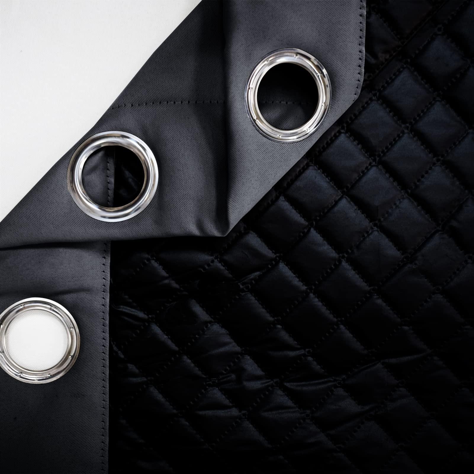 SK Studio SK Studio Blackout Window Curtain Panels, Thermal Insulated Heat and Full Light Blocking Drapes with Black Liner Grommet Curtain 1 Panel, Grey, W55 x L69 Inch