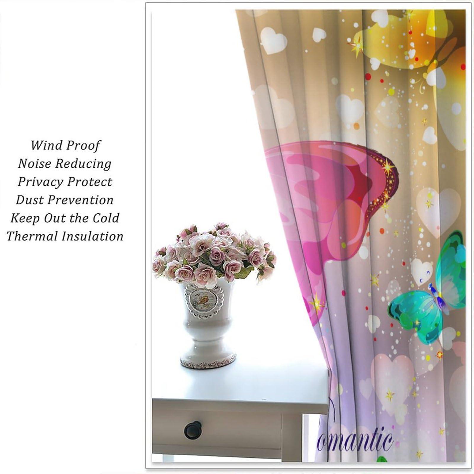 Focusbrite Dream Butterfly Curtains Colourful Butterfly Girl Bedroom Decor Privacy Curtains Decorations Romantic Theme Atmosphere Suitable for Bedroom Living Room Set 2 Panels,42x45 Inches