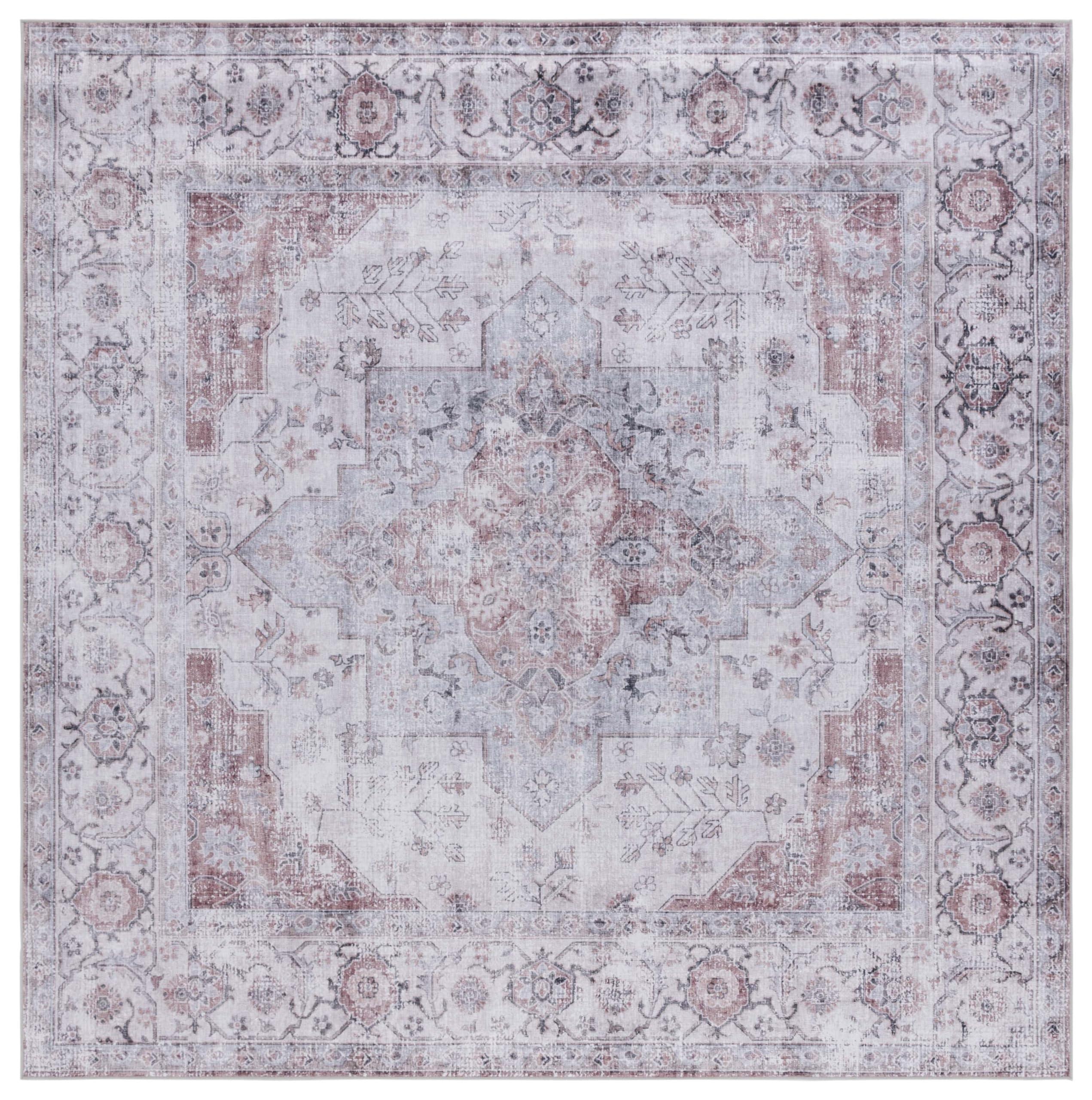 Safavieh SAFAVIEH Tucson Collection Area Rug - 6' Square, Beige & Light Sage, Persian Medallion Design, Machine Washable Ideal for High Traffic Areas in Living Room, Bedroom, Dining (TSN105B-6SQ)