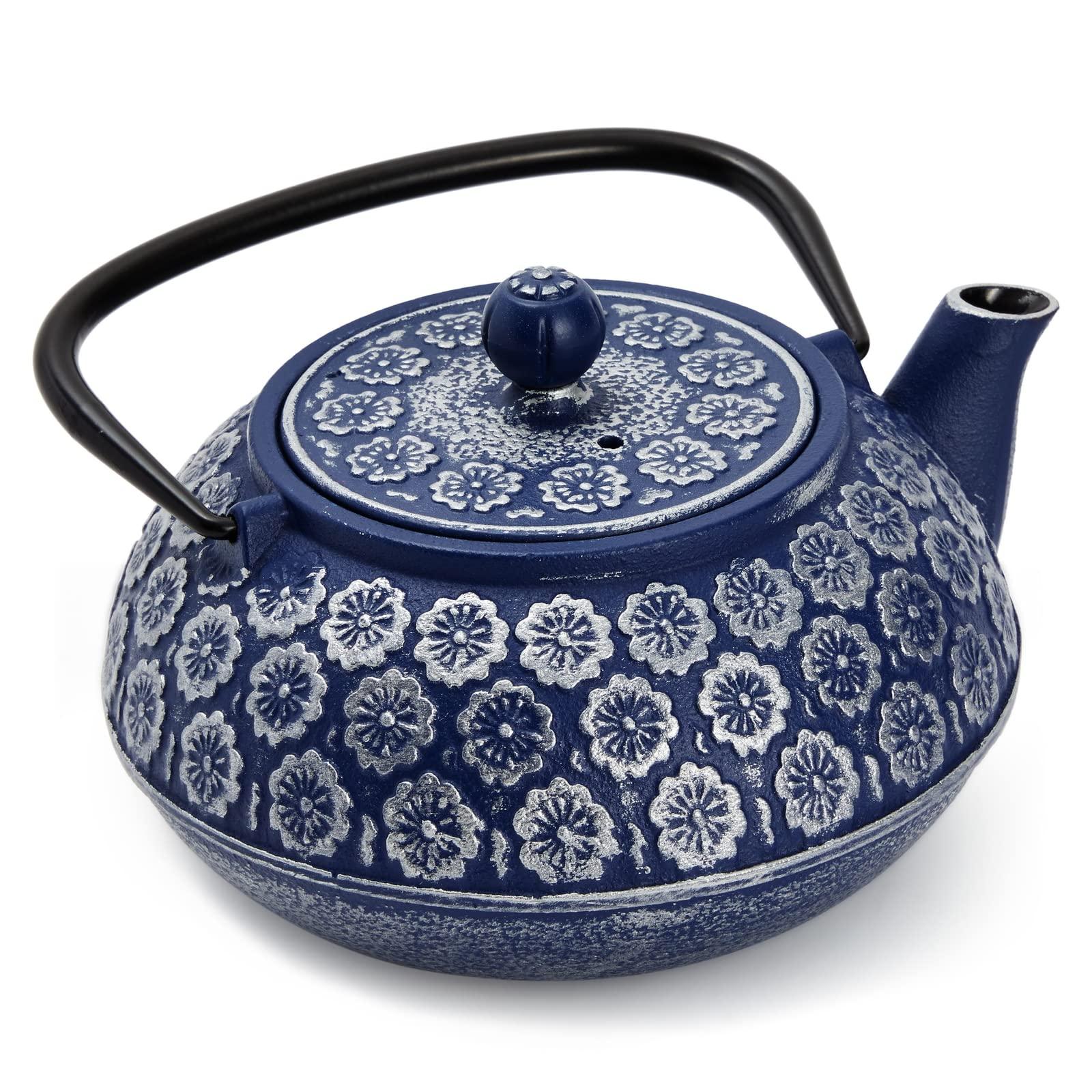 Juvale Juvale Japanese Cast Iron Teapot with Infuser for Loose Leaf and Tea Bags, Kettle Includes Handle and Removable Lid (Blue, 34oz)