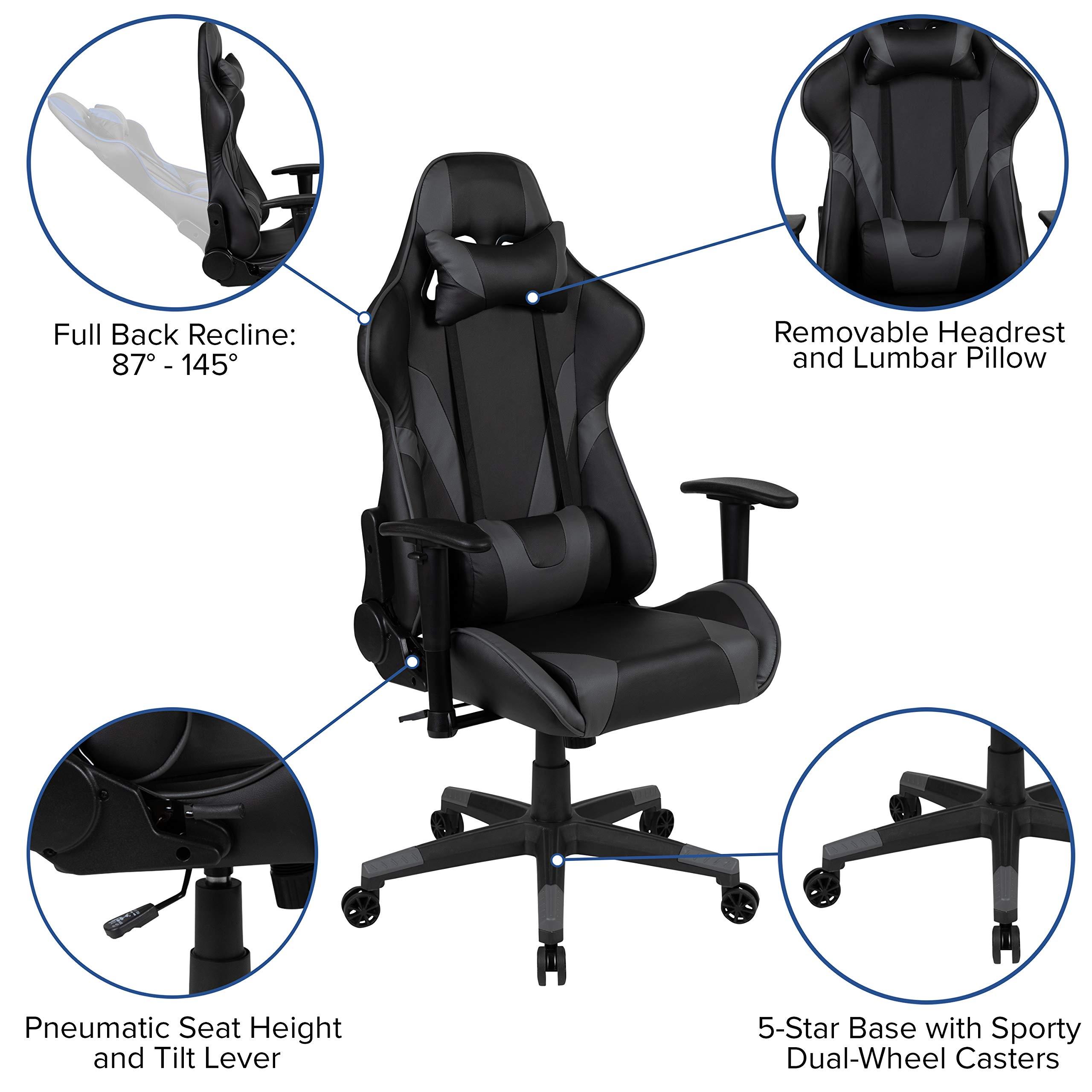 Flash Furniture Flash Furniture X20 Gaming Chair Racing Office Ergonomic Computer PC Adjustable Swivel Chair with Fully Reclining Back in Gray LeatherSoft
