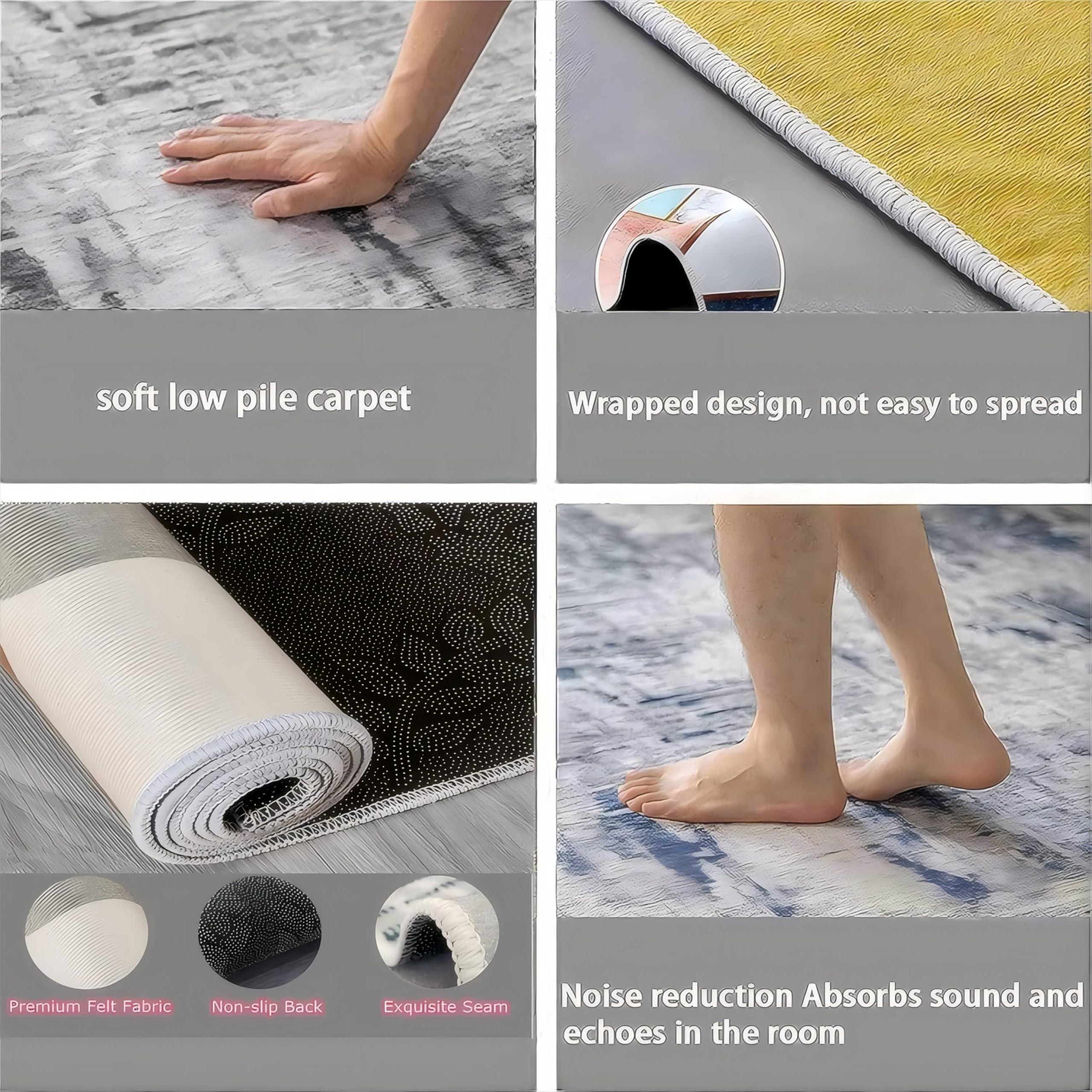 rugylsf rugylsf Emerald Green Marble Textured Area Rug - Non-Slip Washable Rug with Gold Border - Perfect for Bedroom, Dining Room, Office, and Kitchen Decor 3x5ft