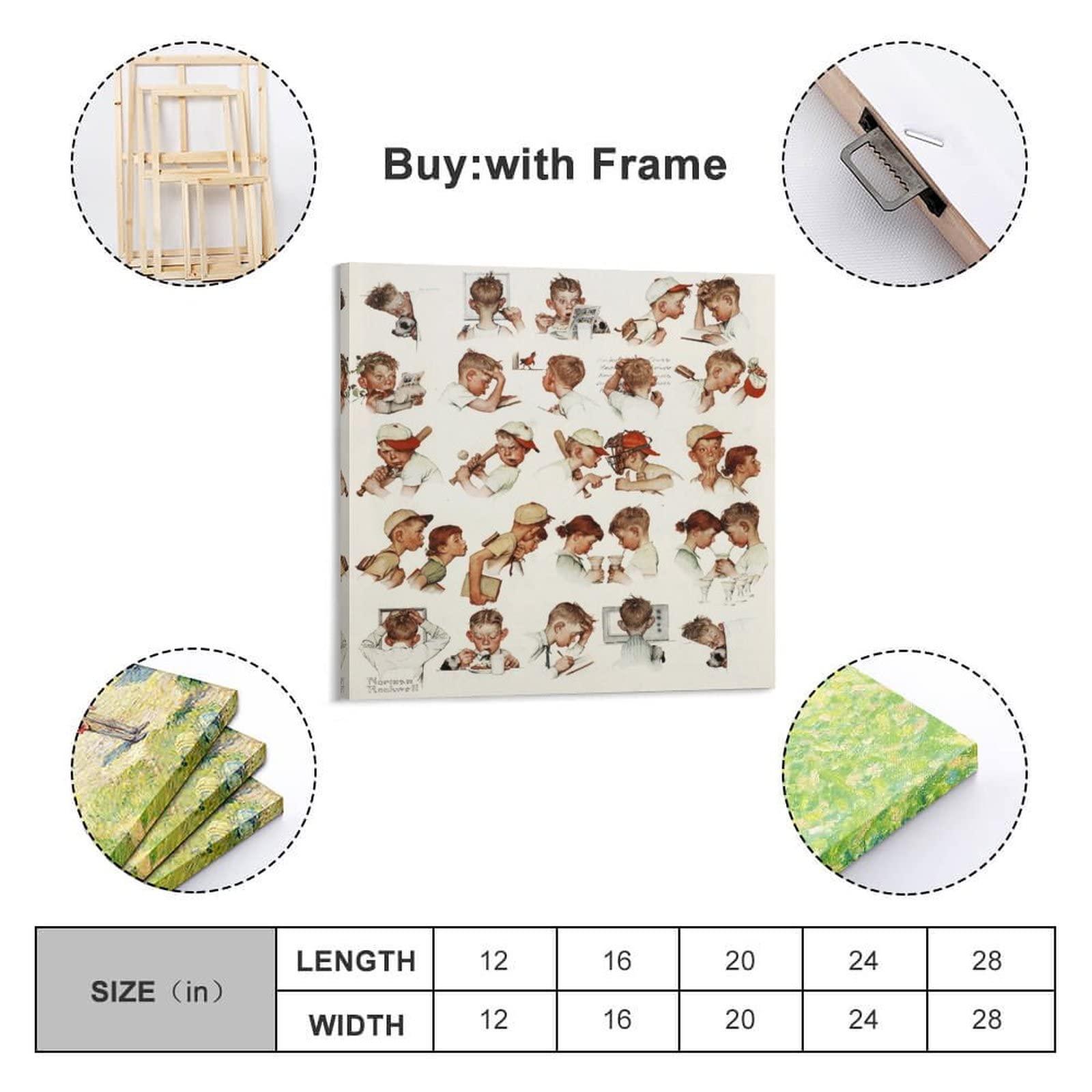 NIZHNAO 35+ Norman Rockwell Canvas Illustration Day in The Life of A Boy by Norman Rockwell Retro Poster Decorative Painting Canvas Wall Art Living Room Posters Bedroom Painting 24x24inch(60x60cm)