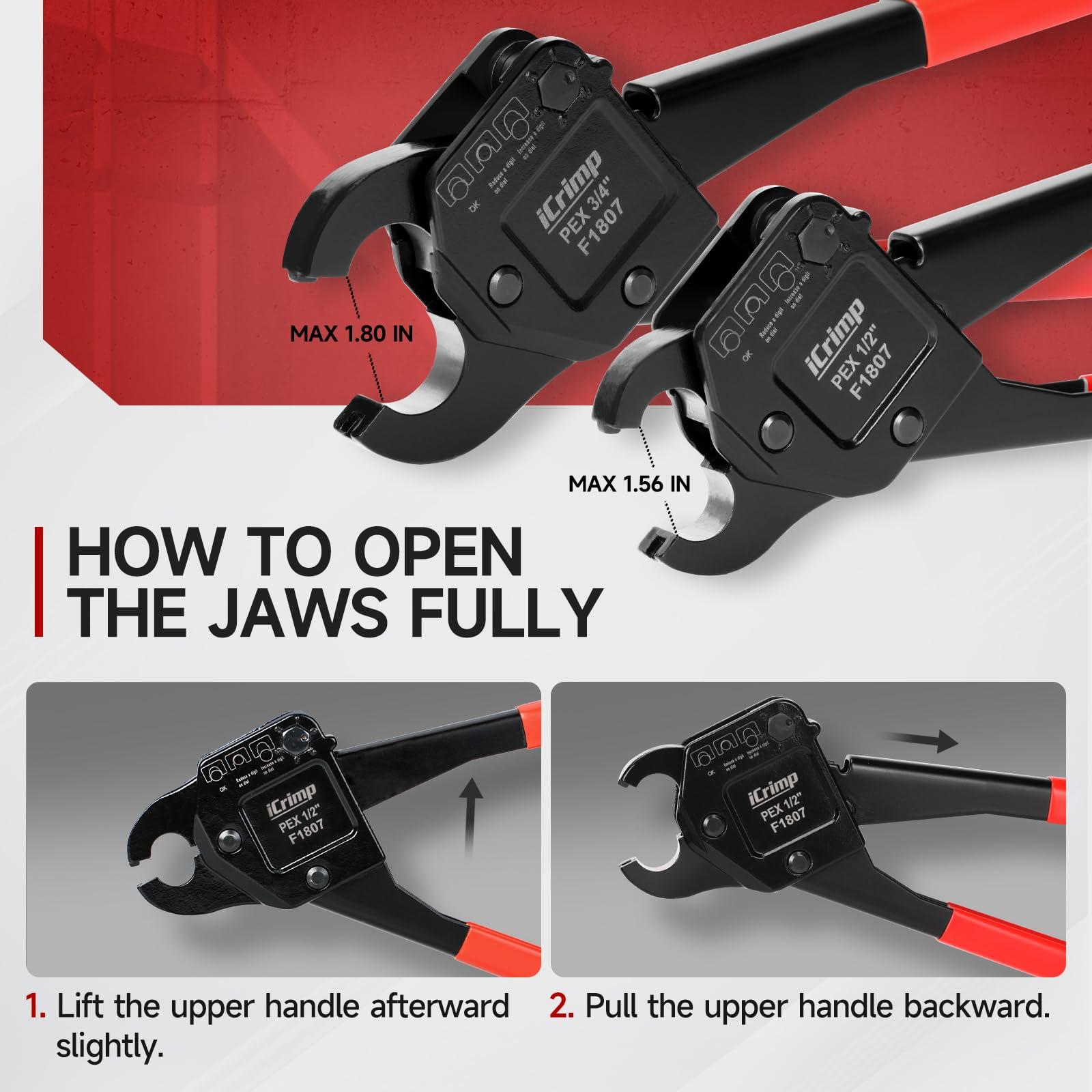IWISS iCrimp Angle Head F1807 PEX Pipe Crimping Tool for Copper Rings - 1/2&3/4-inch Two Crimper Set with Cutter, Suitable for Tight Spaces