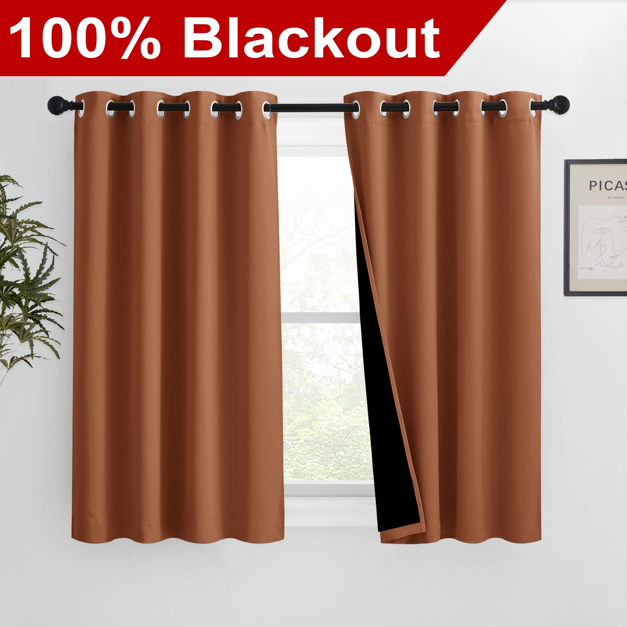 NICETOWN NICETOWN 100% Blackout Curtains 54 inches Long, Double-Deck Completely Blackout Window Treatment Thermal Insulated Lined Drapes for Small Window (Burnt Orange, 1 Pair, 46 inches Width Each Panel)