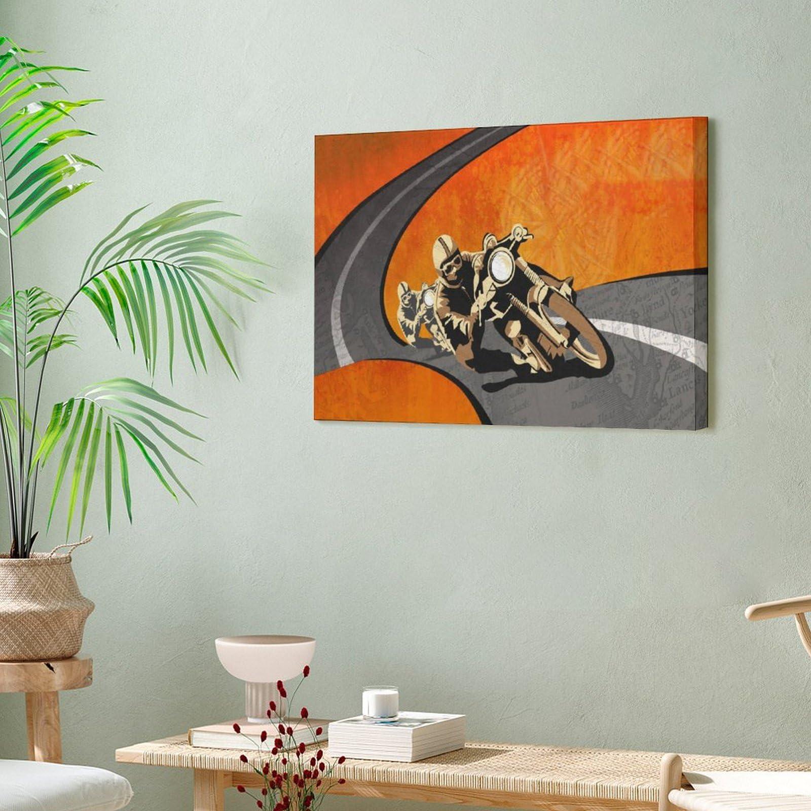 BEBUSH Art Idea Painting Poster Wall Decor Vintage Motorcycle Isle of Man Room Aesthetic Decor Canvas Wall Art Prints for Wall Decor Room Decor Bedroom Decor Gifts 8x10inch(20x26cm) Frame-style