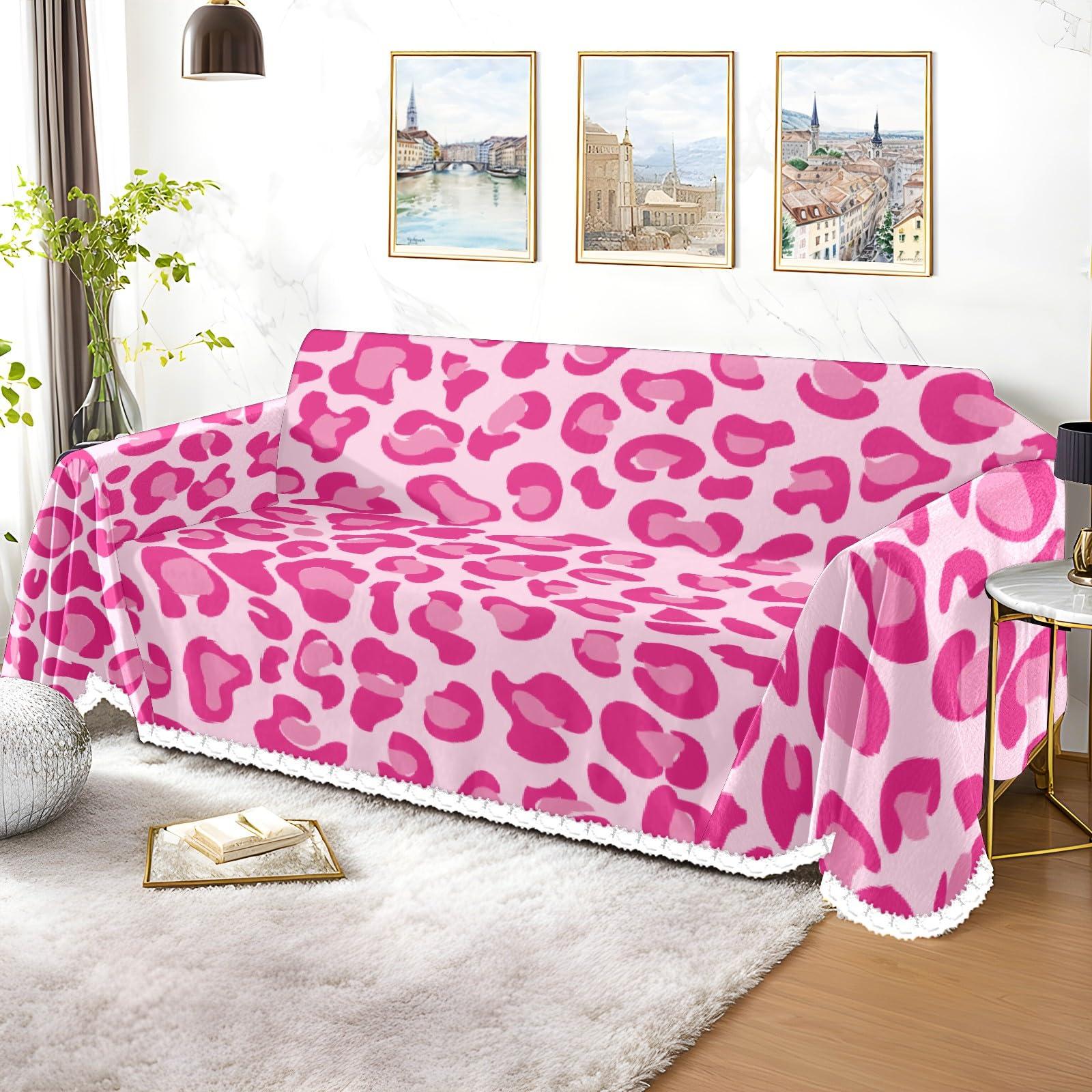 MSINMKOK MSINMKOK Couch Covers Pink Leopard Print Washable Throw Covers for Couch Loveseat Sofa Cover Sofa Slipcover Pets Dogs Furniture Couch Protector 71x91