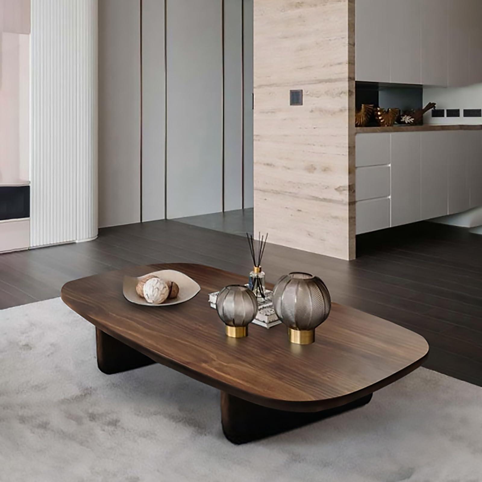 Topjia TopJia Modern Farmhouse Coffee Table for Living Room, Minimalist Solid Wood Coffee Table, Rectangular Center Wooden Table Low Table Japanese Tea Table for Balcony(47x24x16inch, Brown), 1795156