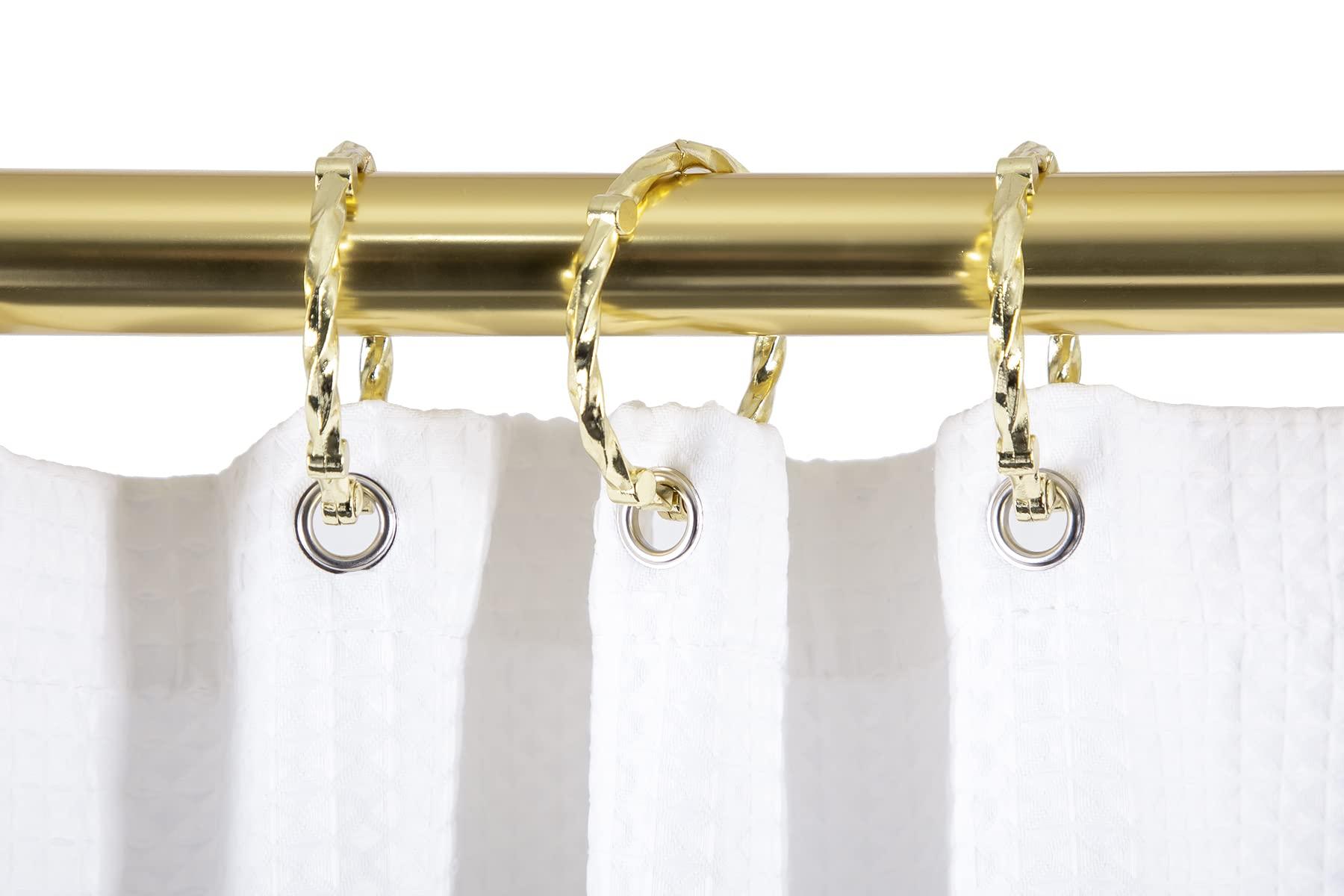 Utopia Alley Utopia Alley Rustproof Aluminum Shower Curtain Rod | D-Shape Shower Rod with Ceiling Support, Perfect for Freestanding Tub & Shower, Gold + White Curtain Combo (61"L x 28"W)