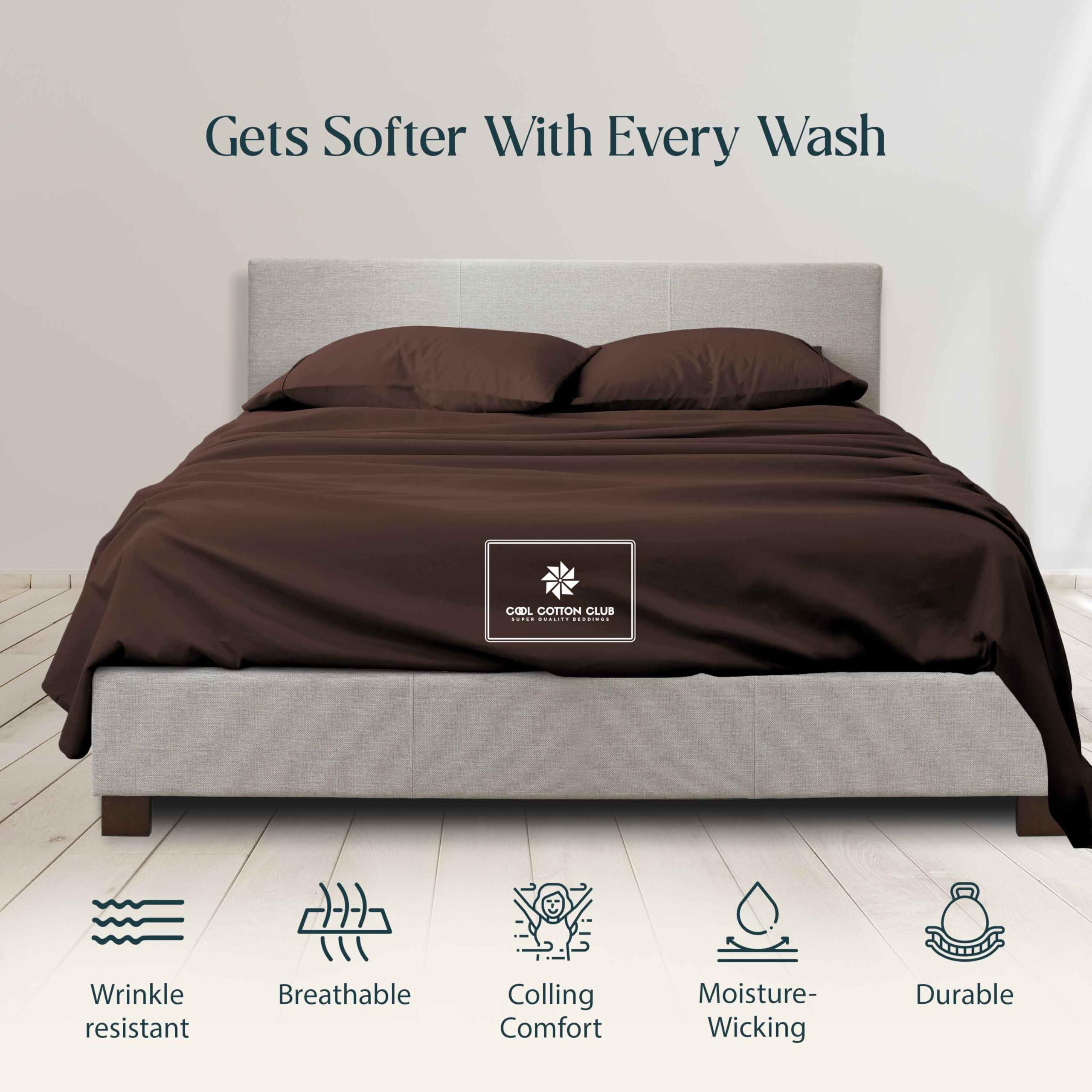 Cool Cotton Club 1000-TC King Size 4 Piece Sheet Set - Comfy Sheets, Peruvian Pima Cotton Hotel Luxury Bed Sheets for Women, Men, Kids & Teens - Deep Pocket Easy-Fits up to 18-21\" Mattress (Solid, Chocolate)