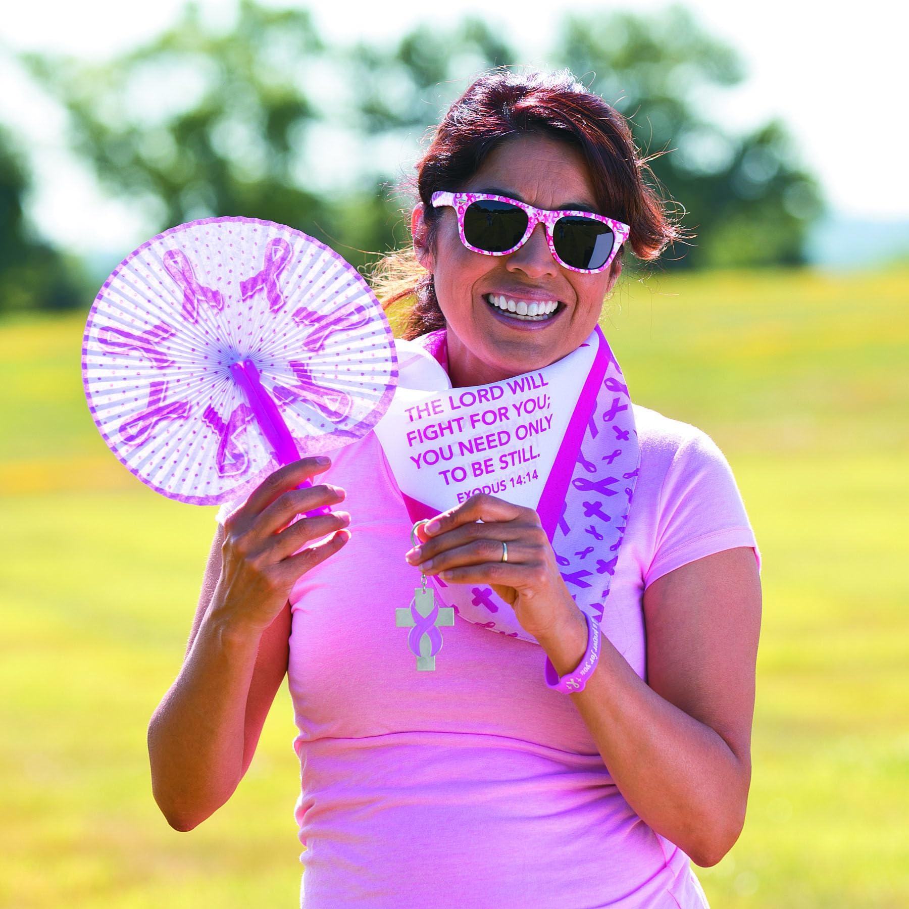 Fun Express Breast Cancer Awareness Folding Hand Fans - 12 Pieces - Pink Ribbon Supplies