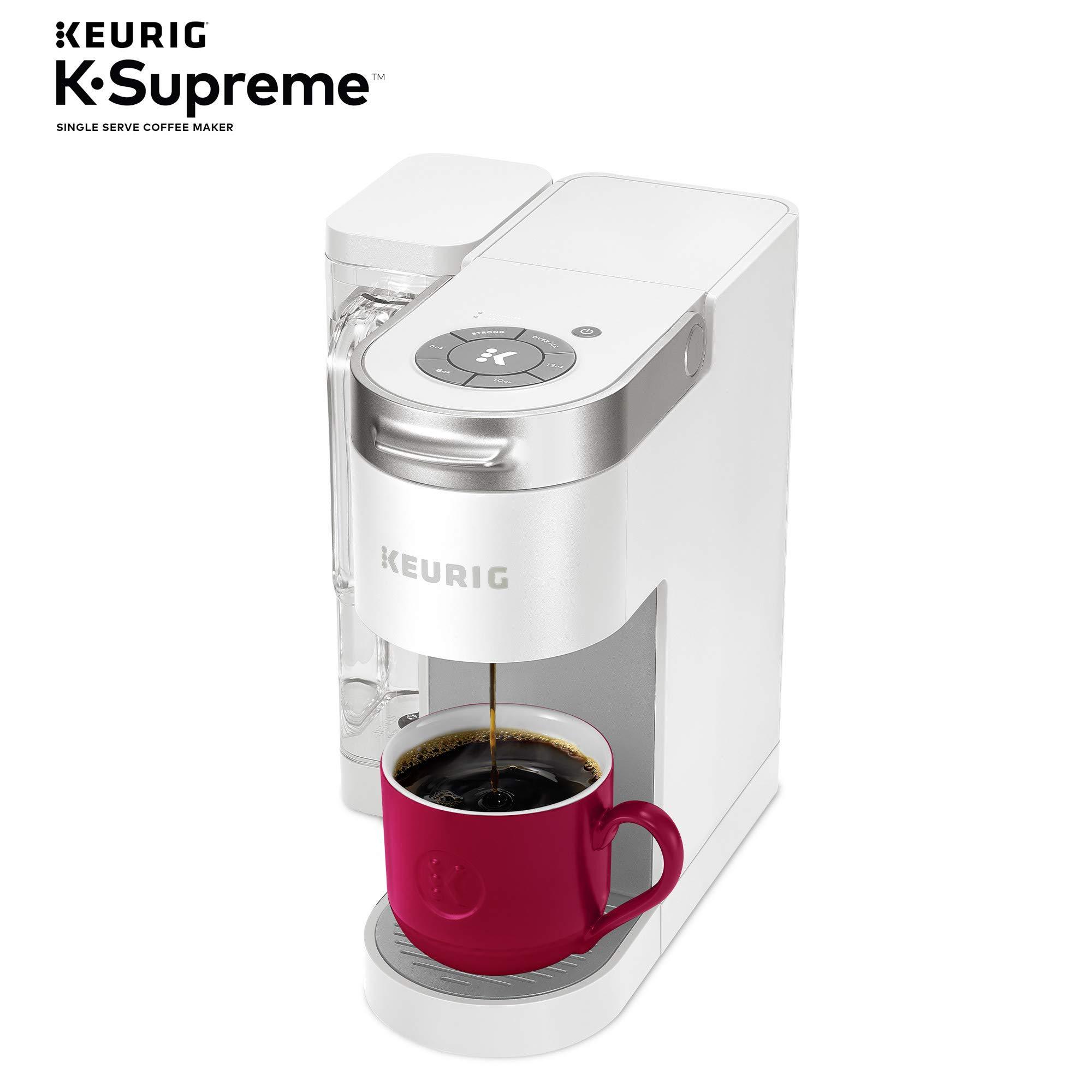 Keurig Keurig K-Mini Single Serve Coffee Maker, Studio Gray, 6 to 12 oz. Brew Sizes & K-Supreme Single Serve K-Cup Pod Coffee Maker, MultiStream Technology, White