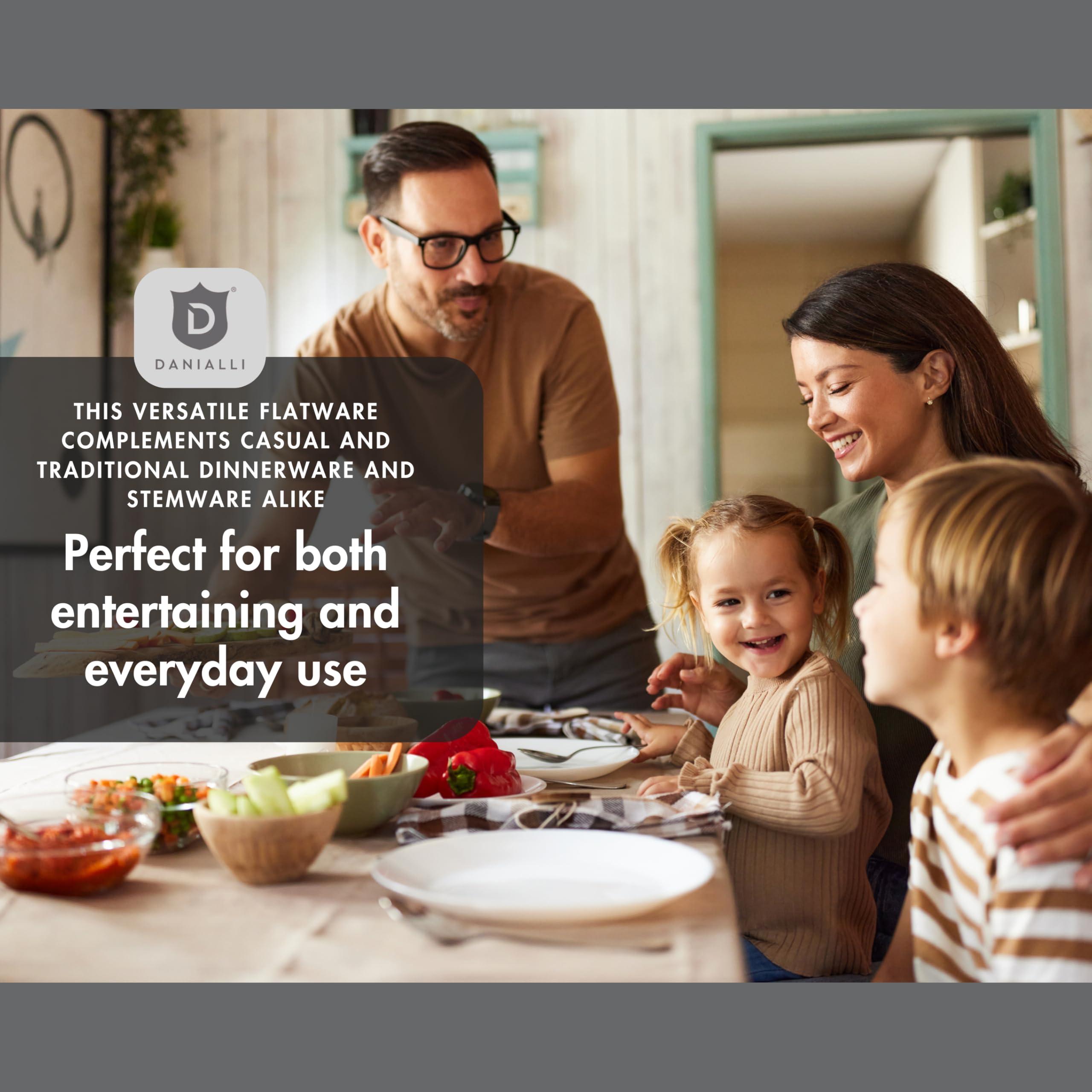 D DANIALLI DANIALLI Modern Marettimo Silverware Set - 18/10 Stainless Steel Flatware Set for Elegant Dining - Dishwasher Safe Cutlery Set (40-Piece Matte)