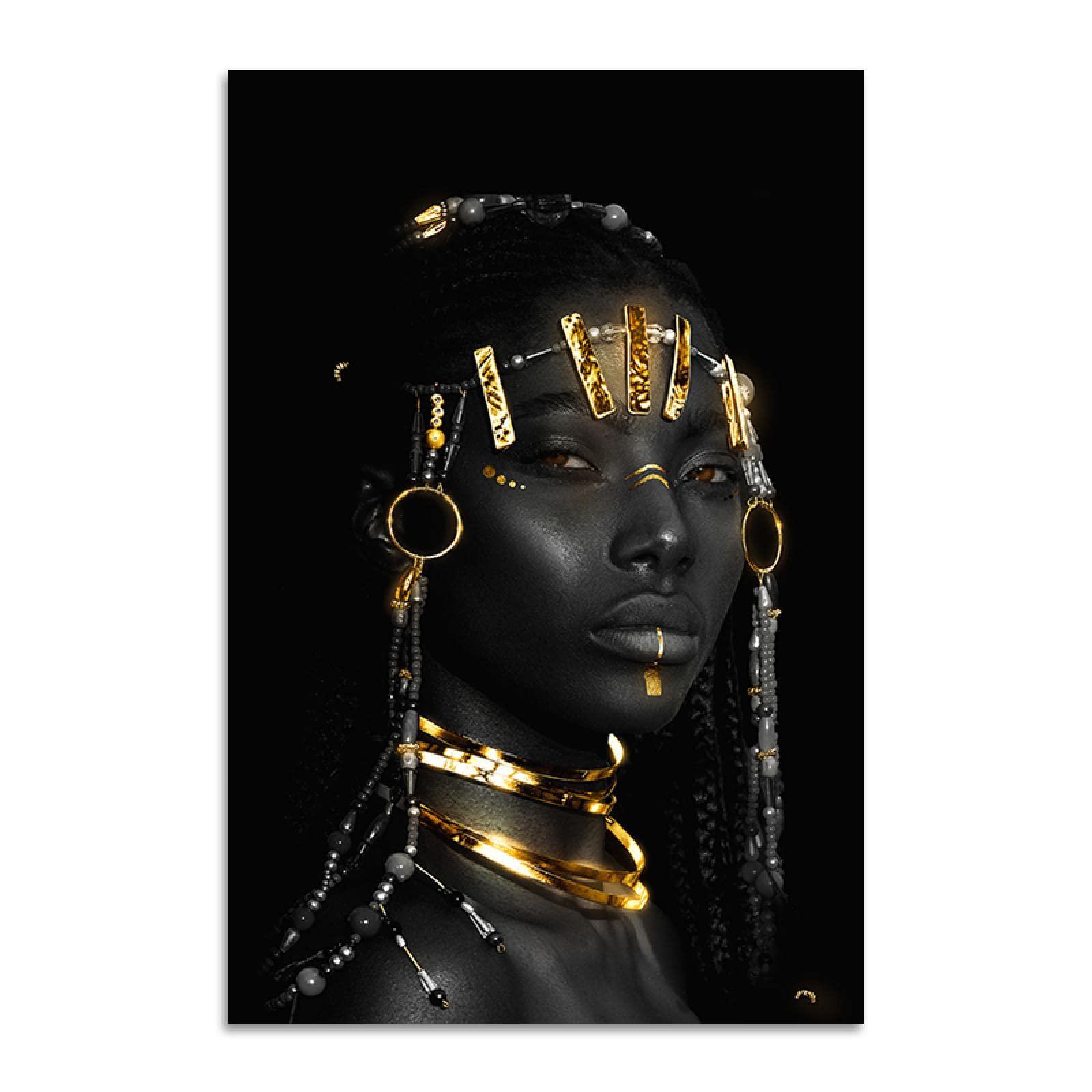 LSYALUCK LSYALUCK Primitive Tribal Women Art Picture Print Canvas Painting Black Women Poster Modern Art Wall Paintings Living Room Home Decor 70x90cm(28x35in) InnerFrame