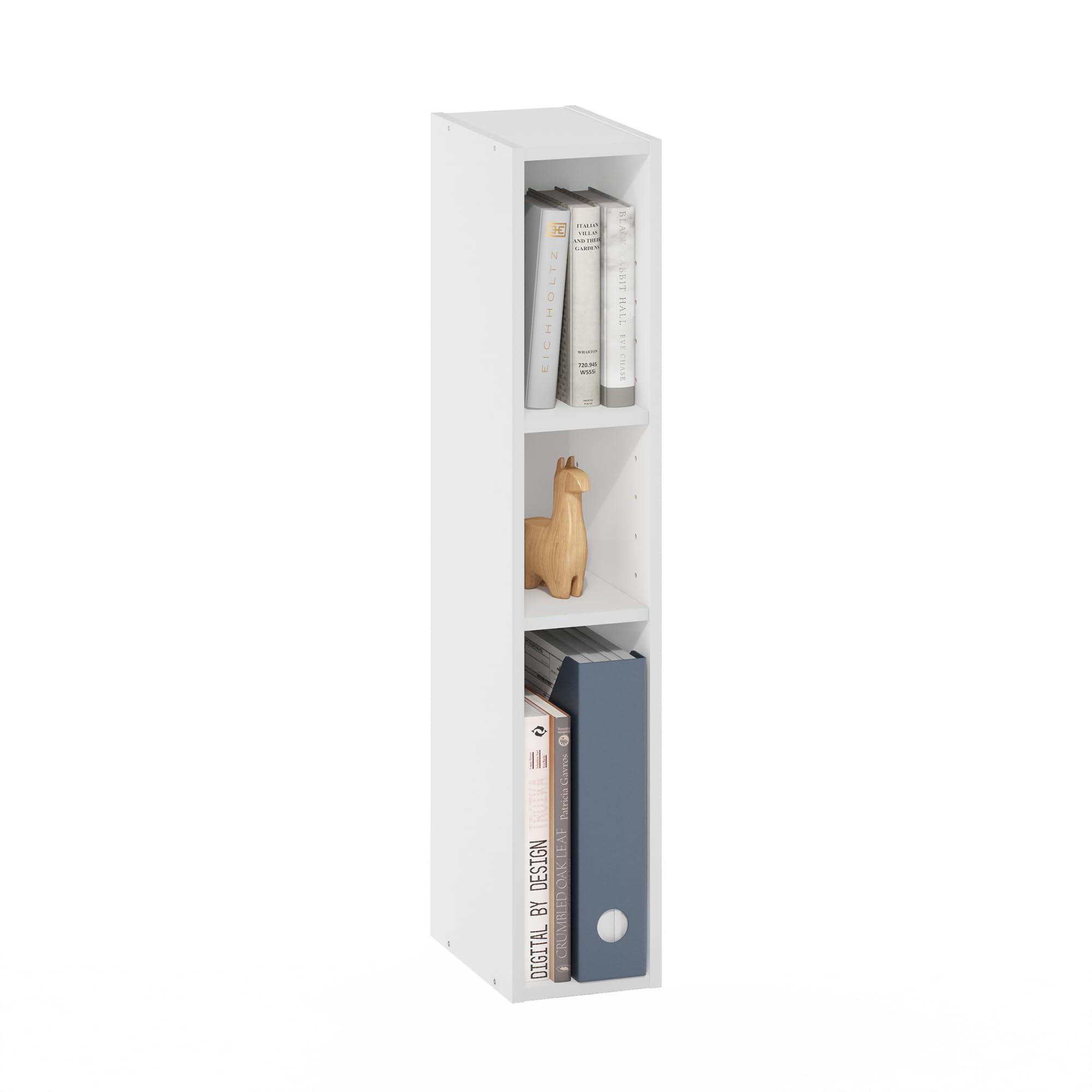 Furinno Furinno Fulda 3-Tier Space Saving Storage Shelf Bookcase, 6-Inch Width, White