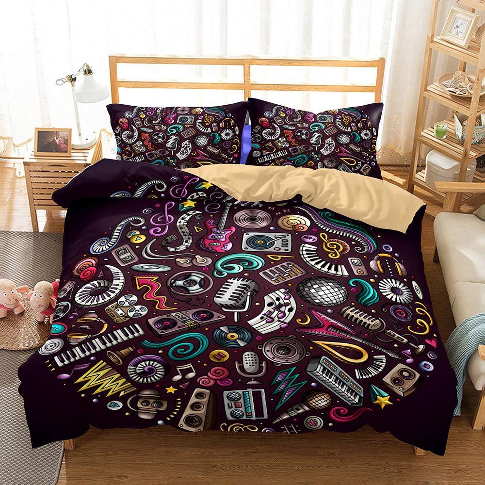 REALIN REALIN Guitar Series Duvet Cover Set Musical Instrument Bedding Cartoon 3D Bed Sets 2/3/4PCS Colorful Quilt Covers/Sheets/Pillow Shams,Twin/Full/Queen/King (D,Queen-228x228cm-4PCS)