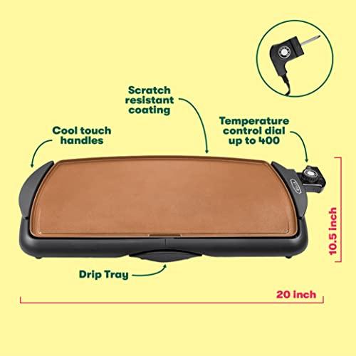 BELLA BELLA Electric Ceramic Titanium Griddle, Make 10 Eggs At Once, Healthy-Eco Non-stick Coating, Hassle-Free Clean Up, Large Submersible Cooking Surface, 10.5" x 20", Copper/Black