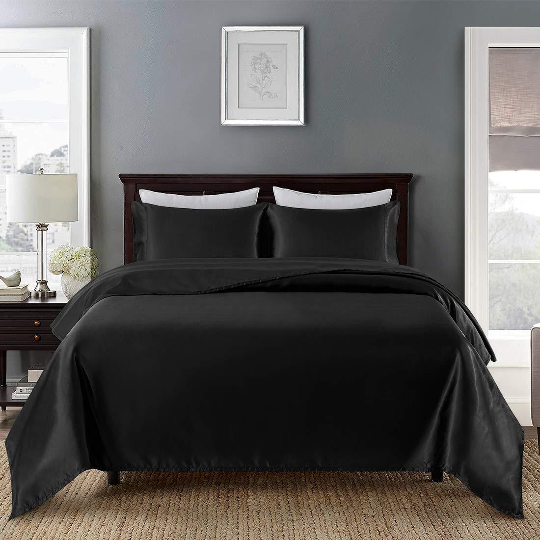 CottonFly 5Pcs Satin Split Cal-King Sheets Set for Adjustable Bed Hotel Bed Set 100% Soft Satin High Thread Count Fits Mattress Upto 18\'\'Deep Pockets Satin Split Cal-King Black Sheets Set