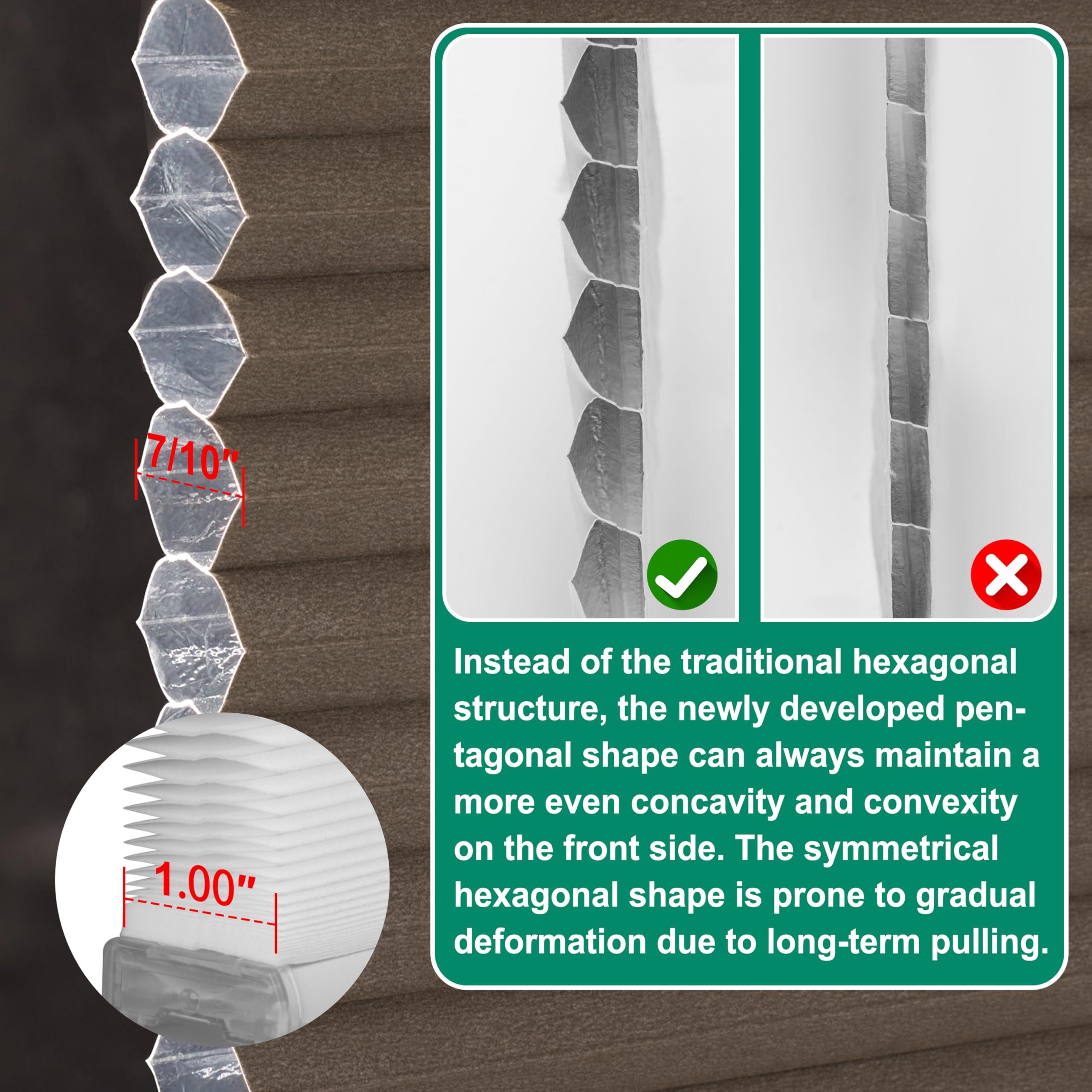 BERISSA BERISSA No Drill No Tools Blackout Cellular Shades Cordless Honeycomb Blinds Easy to Install Cellular Blinds for Windows, Blackout-Browm,72" W x 80" H.