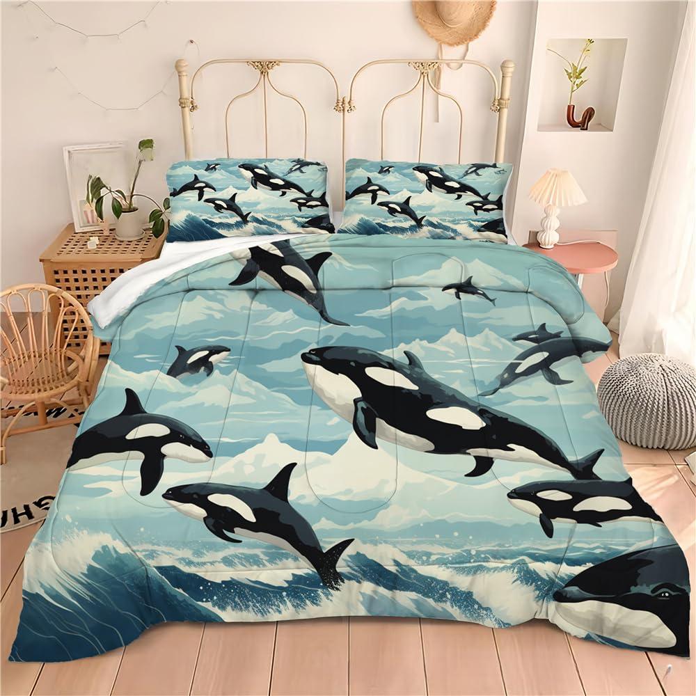 BIVVI BIVVI Smoky Bedding Set King Size, Misty Forest Gree Trees Natural Scenery Art Quilt Set, 3pcs Ultra Soft and Breathable Comforter Set, 103x90 Inches