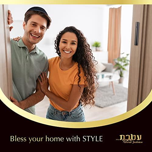 Ateret Judaica Ateret Judaica Pack of 5 Matte Black Aluminum Waterproof Mezuzah Case, Fit up to 5\" / 12cm Mezuzah Scroll, with Embossed Matte Black SHIN, Easy Peel and Stick (Scroll Not Included)