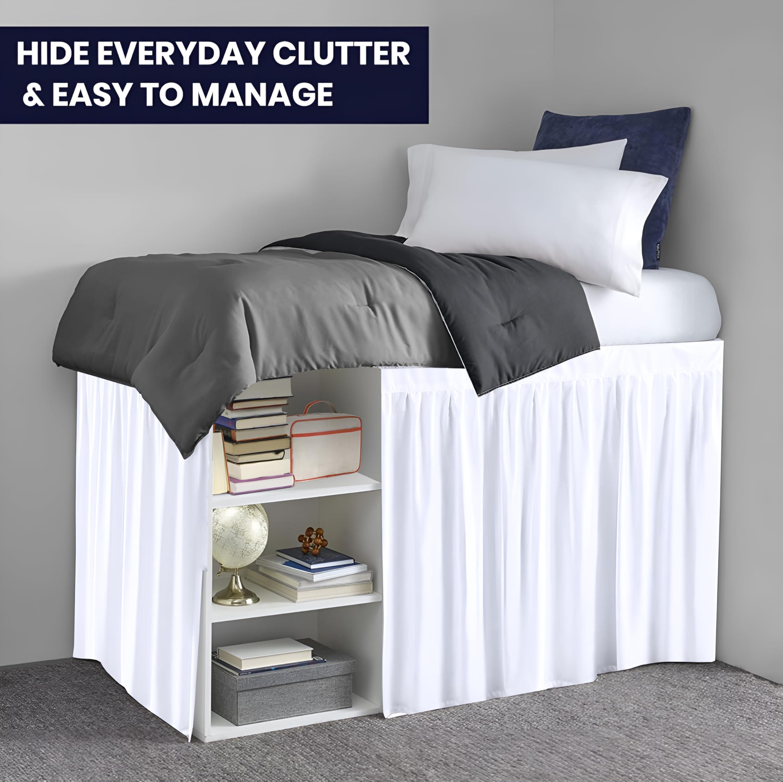 SGI bedding SGI bedding Dorm Bed Skirt Full XL 40 Inch Drop Length - White, Ruffled Pattern College Dorm Room Bed Skirts - Split Corner, Easy Care, Wrinkle Free 1800 Series Microfiber Bed Skirt