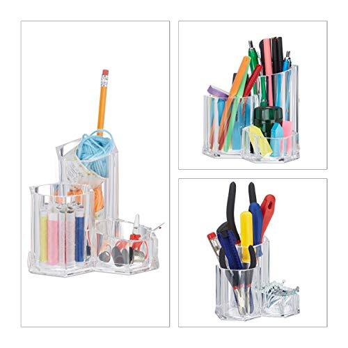 Relaxdays Relaxdays 3-PC Holder, Organizer for Cosmetic Brushes and Makeup Accessories, Small Acrylic Pen Cups, Transparent, 13.5 x 13 x 12 cm