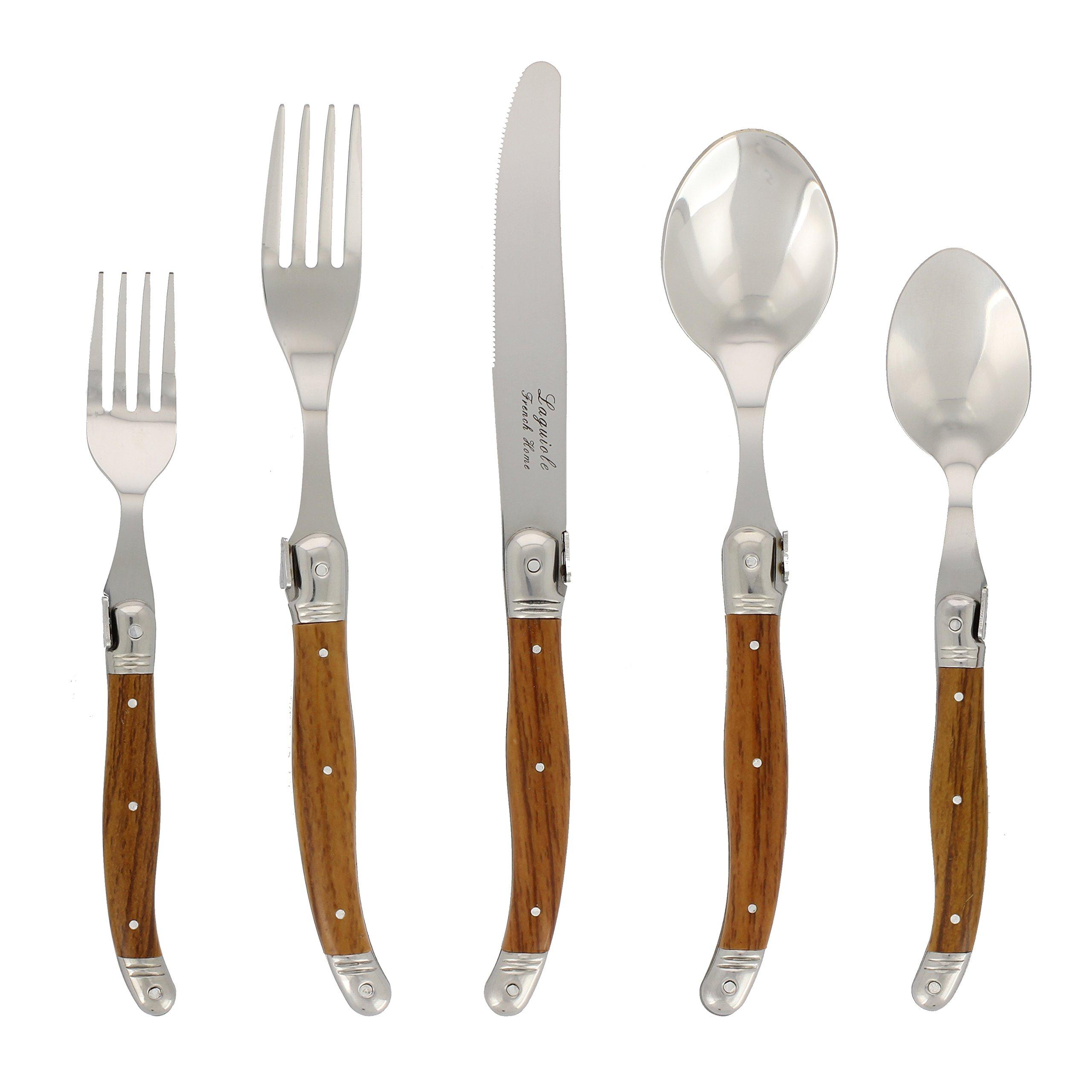 French Home 20 Piece Laguiole Flatware Set, Wood Grain