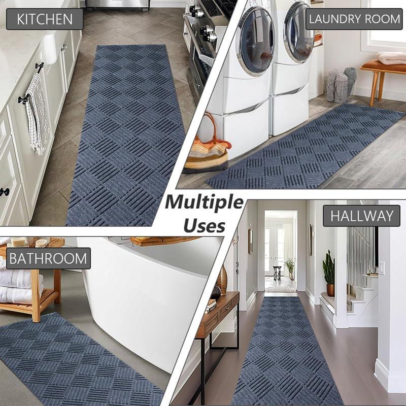 GLIWEN GLIWEN Rugs 2FTx31FT Ultra-Thin Rubber Backing Indoor Area Rugs Washable Runner Rug Hallway Kitchen Runner Mat Non-Shedding Carpet for Laundry Entrance Grey
