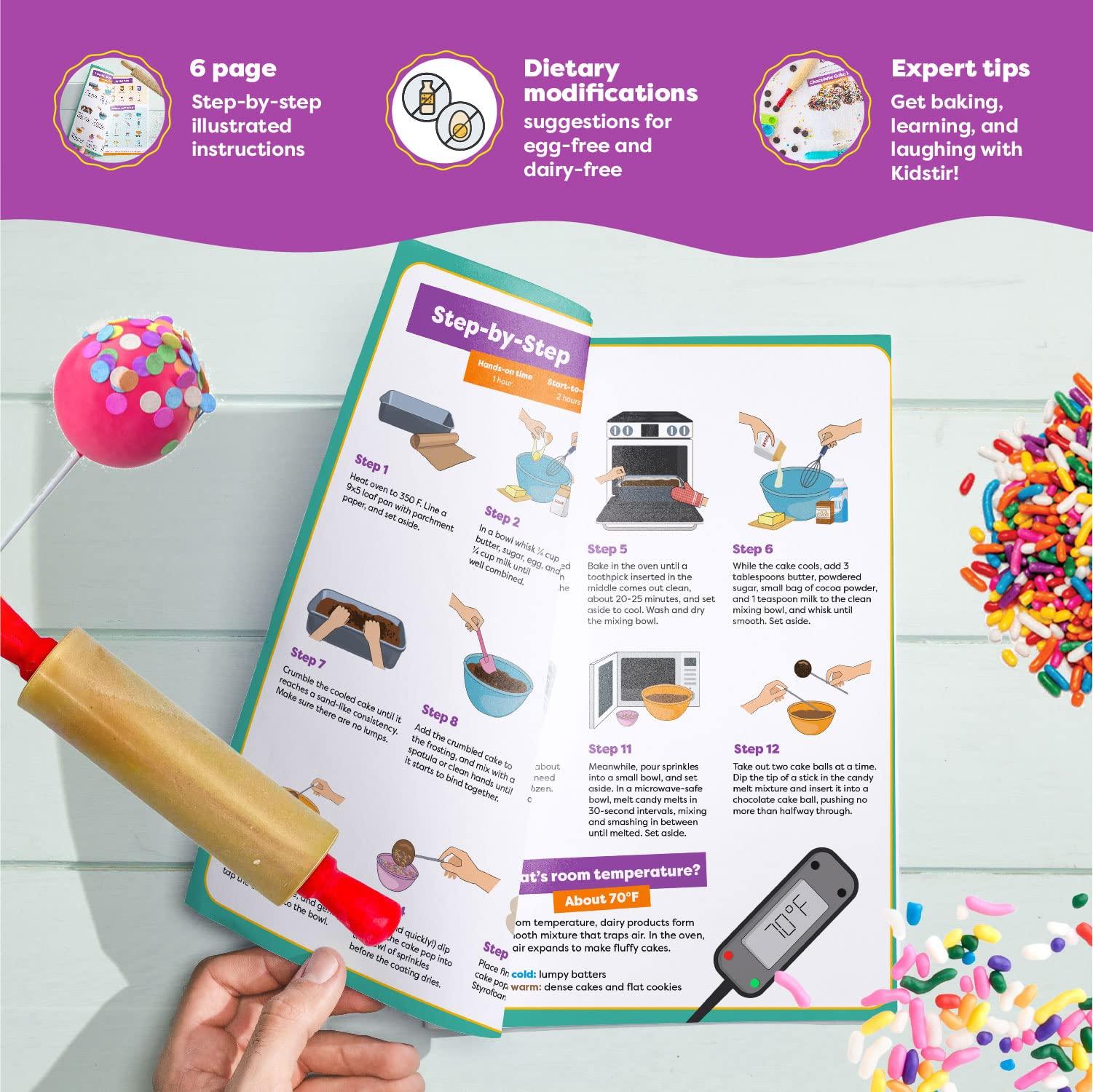 Kidstir KIDSTIR Kids Baking Set DIY Baking Kits, Cake Pop Kit with Everything, All-in-One Baking Kit with Cake Pop Stand, Pre-Measured Ingredients, Best Gift Idea for Boys and Girls Ages 6-12. Vanilla